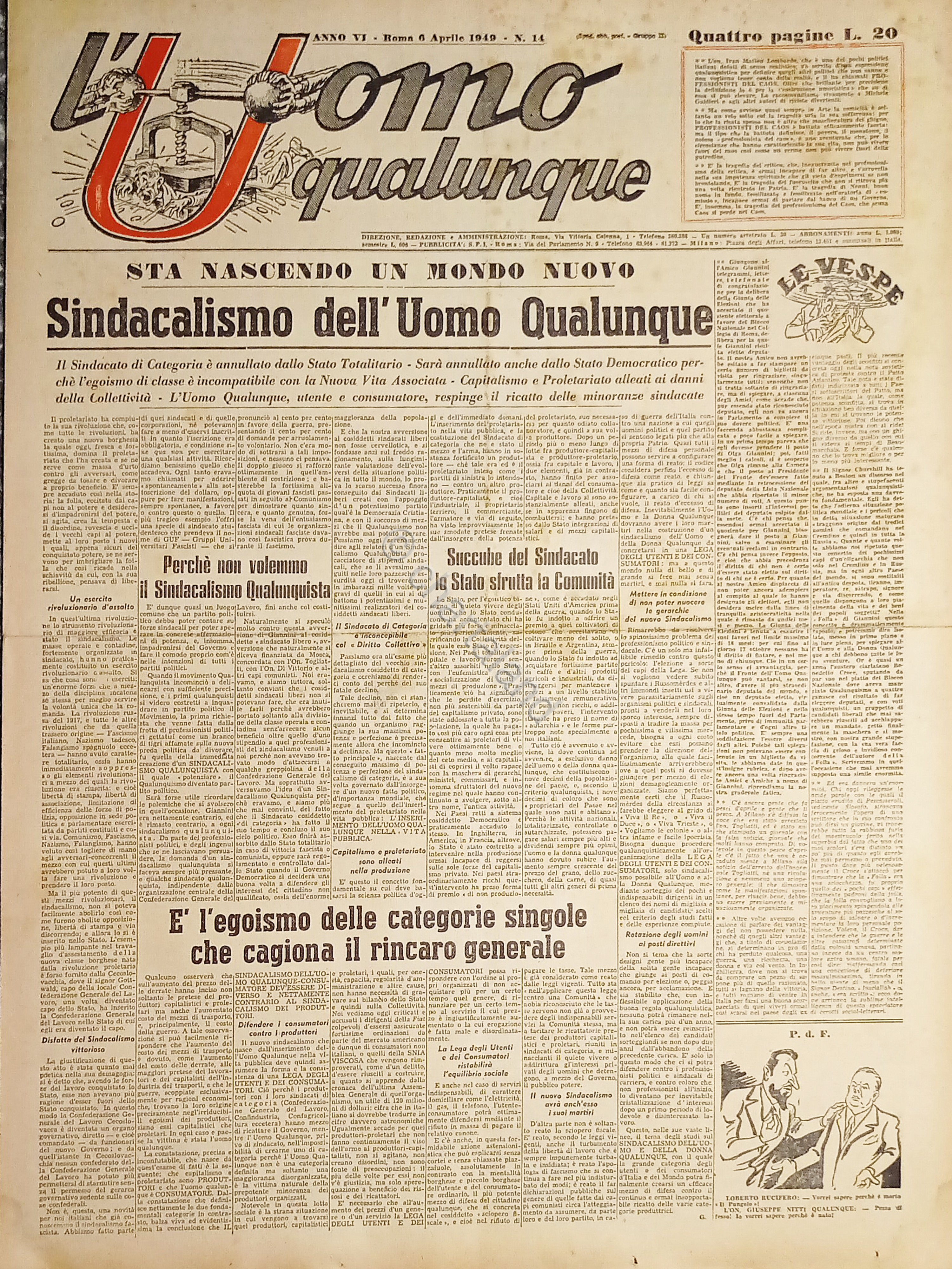 Giornale di G. Giannini - L'Uomo qualunque N. 14 - …