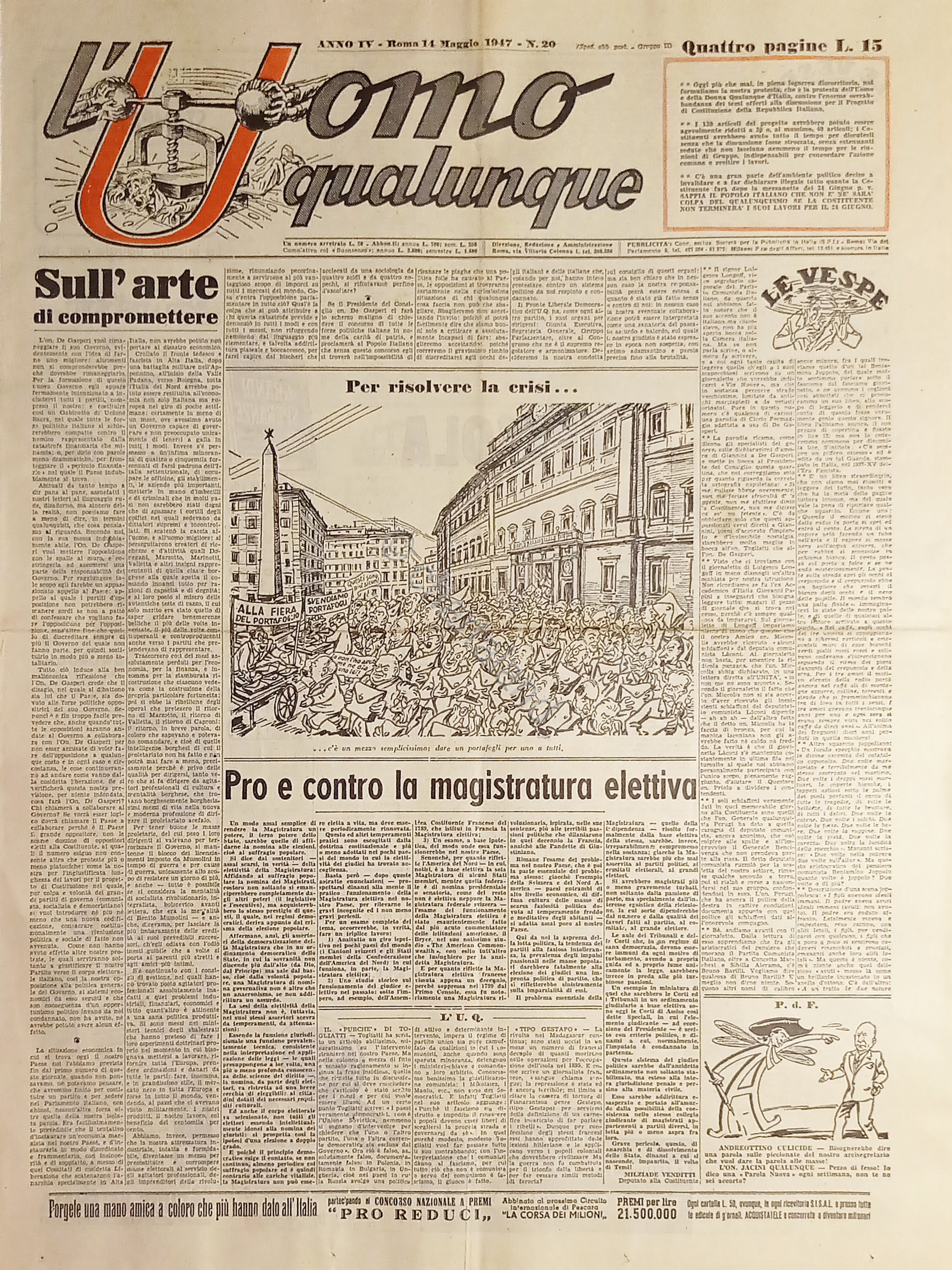 Giornale di G. Giannini - L'Uomo qualunque N. 20 - …