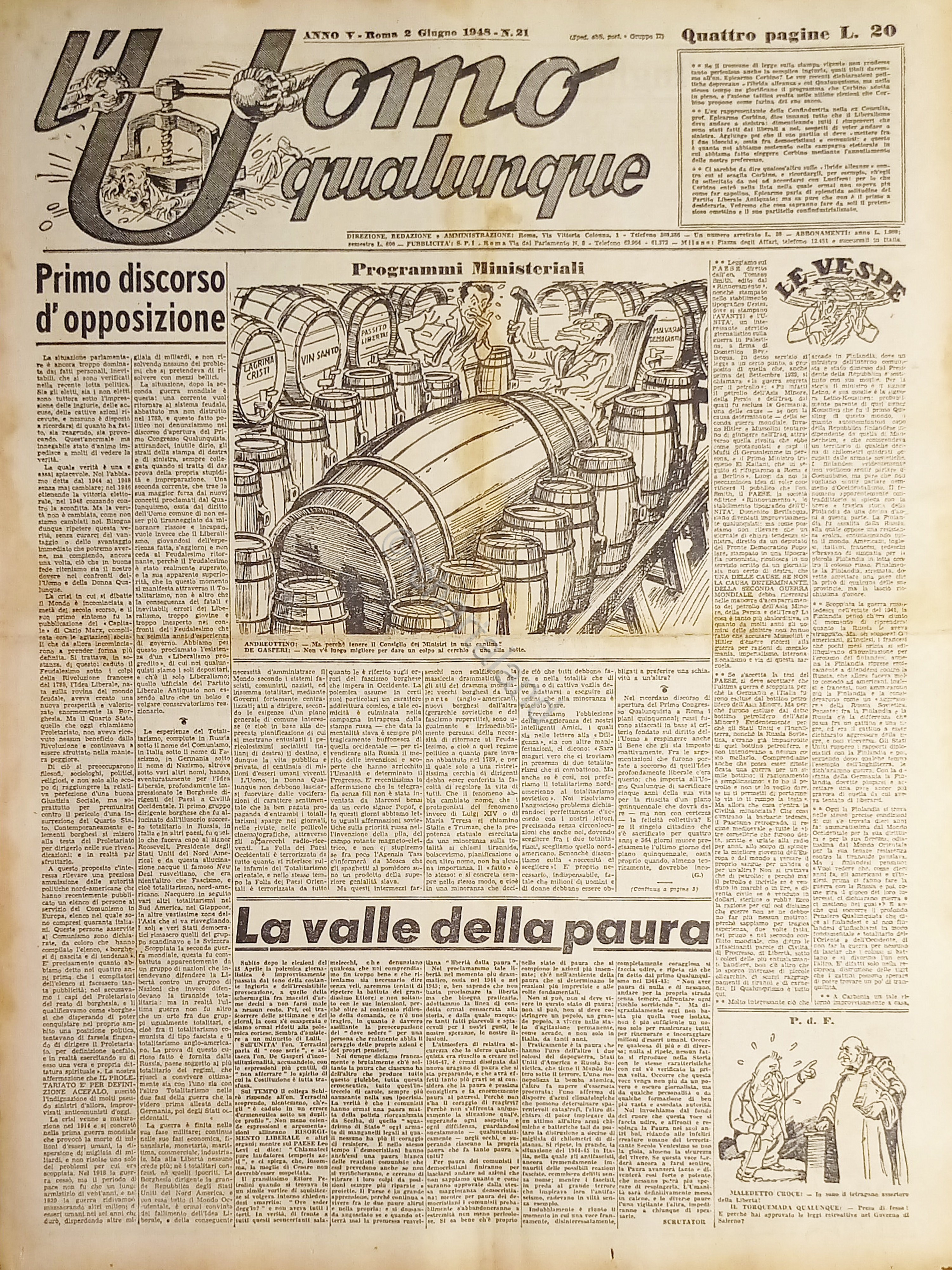 Giornale di G. Giannini - L'Uomo qualunque N. 21 - …