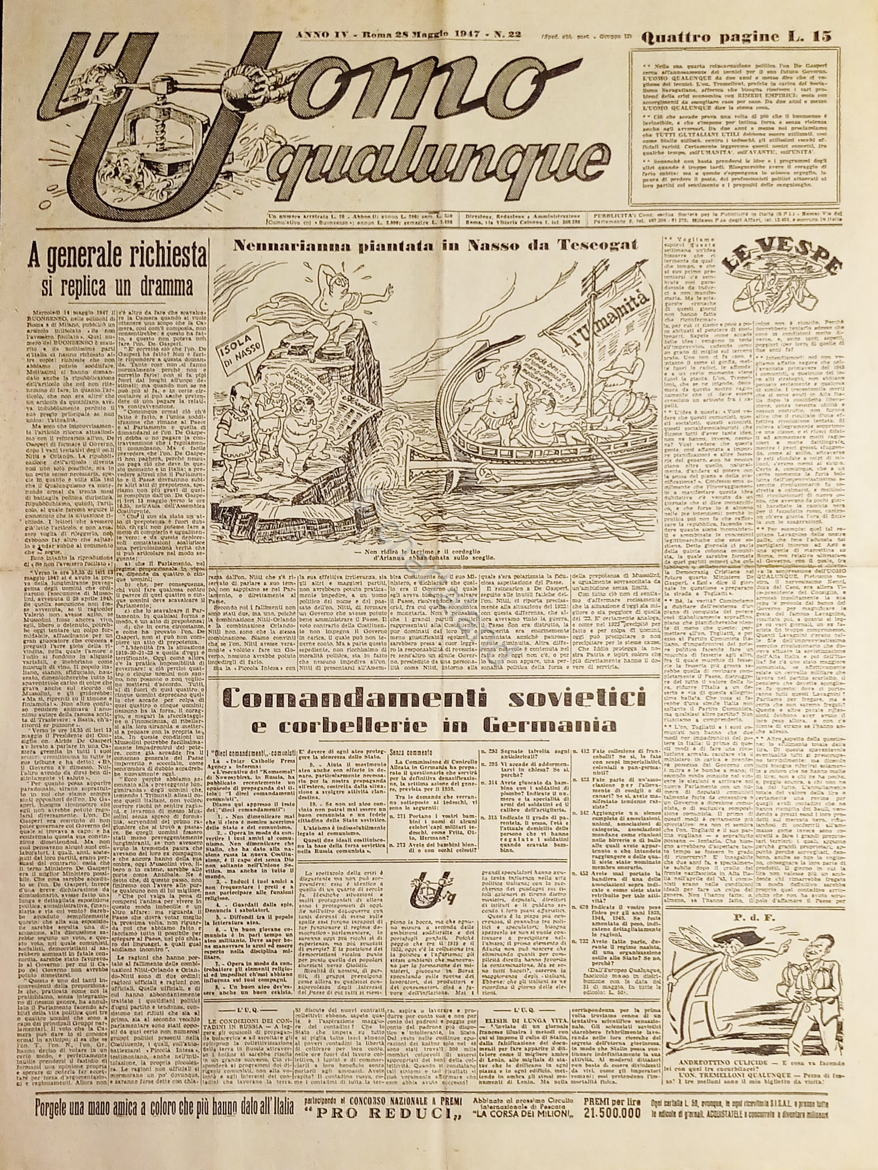 Giornale di G. Giannini - L'Uomo qualunque N. 22 - …