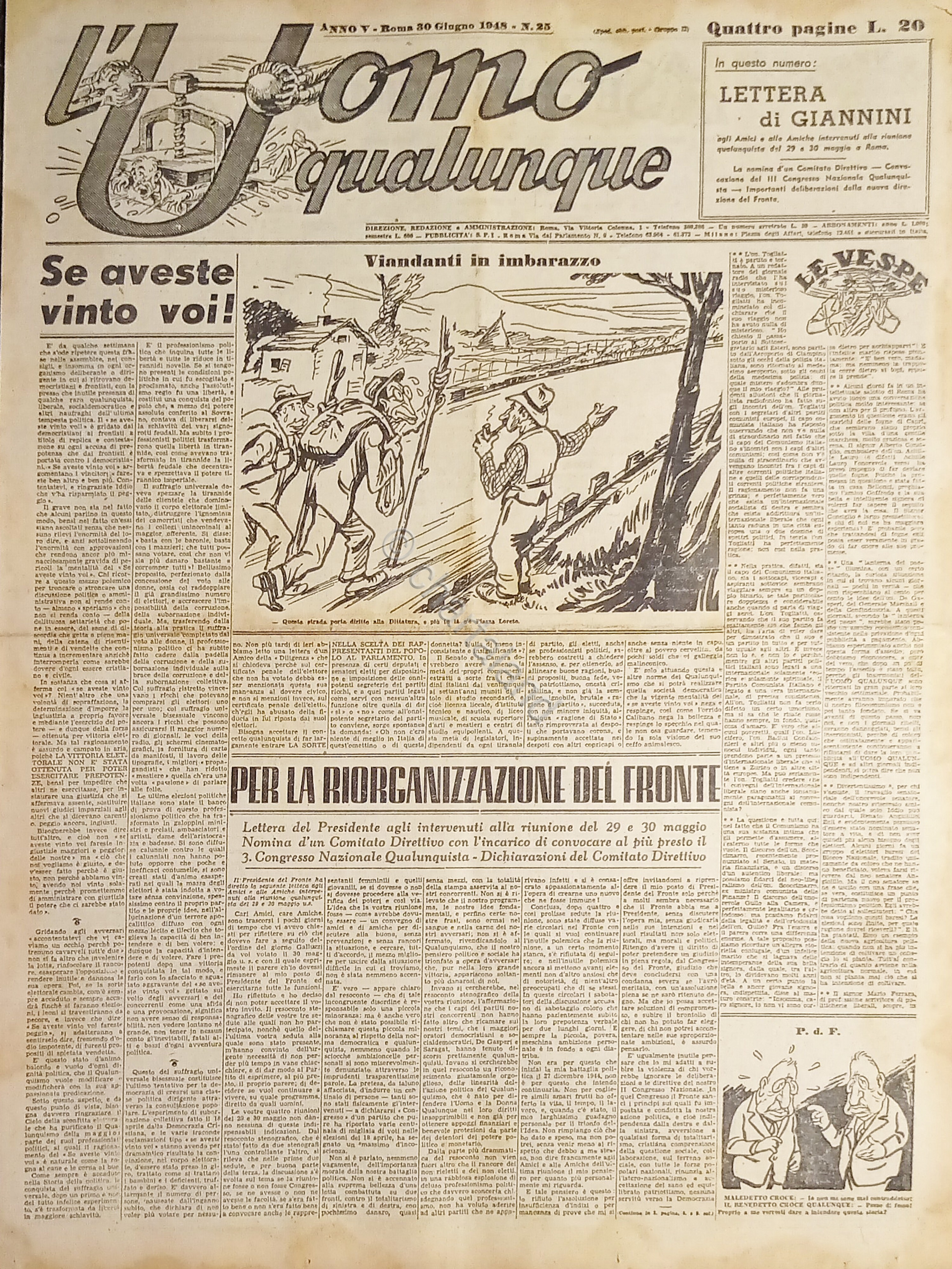 Giornale di G. Giannini - L'Uomo qualunque N. 25 - …