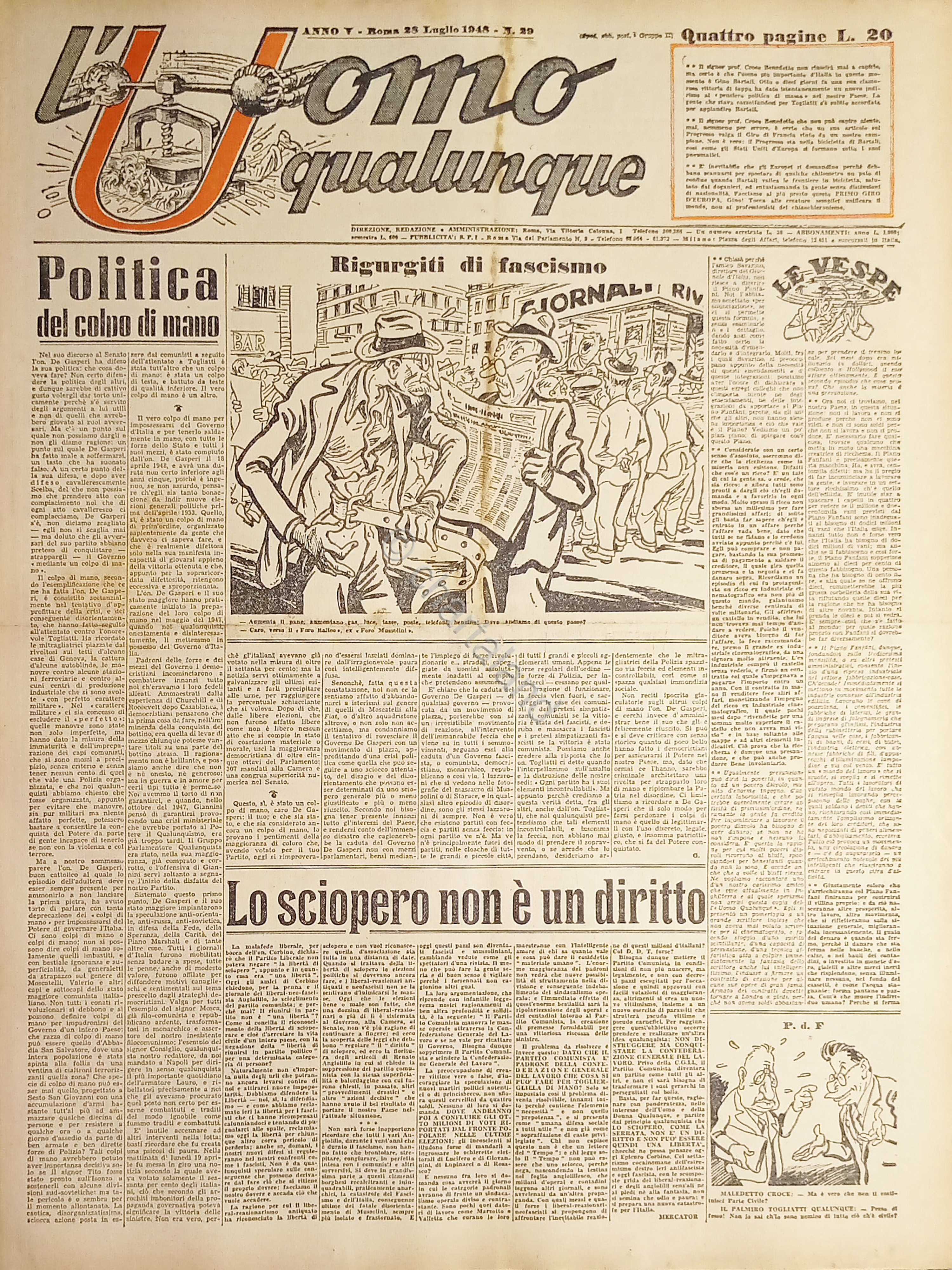 Giornale di G. Giannini - L'Uomo qualunque N. 29 - …