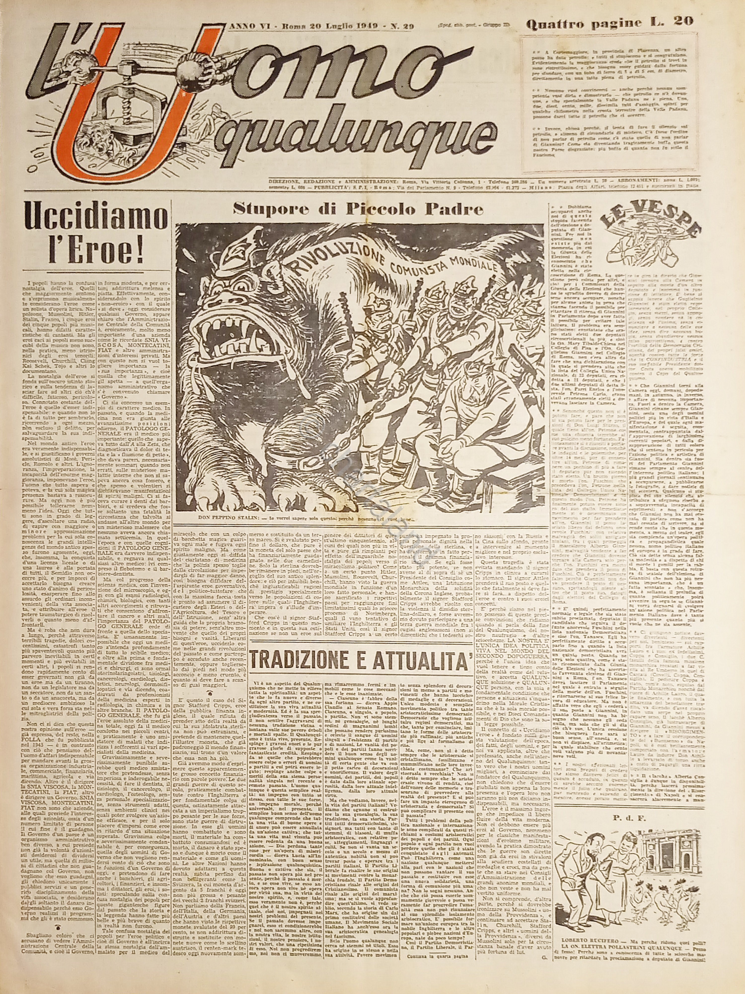 Giornale di G. Giannini - L'Uomo qualunque N. 29 - …