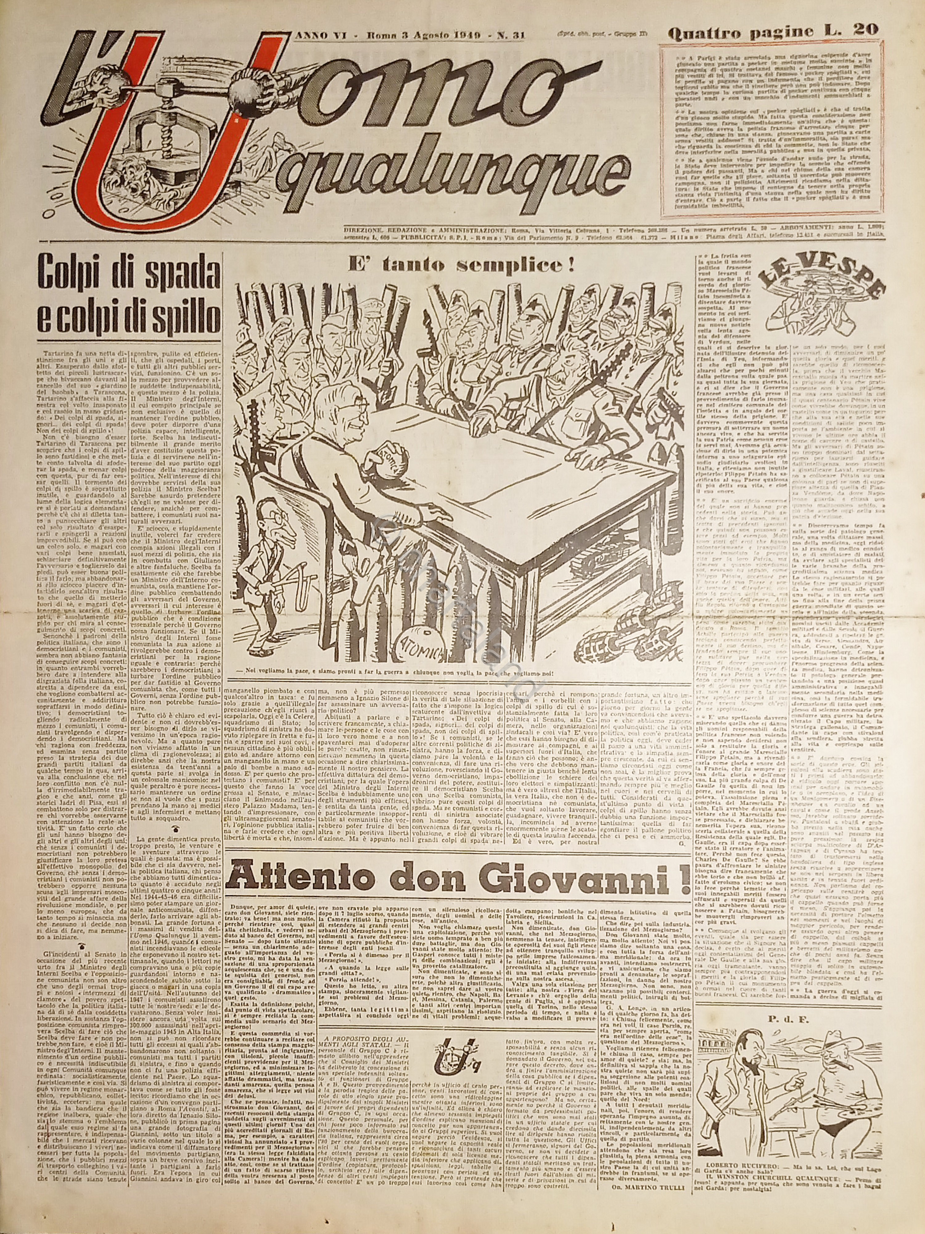 Giornale di G. Giannini - L'Uomo qualunque N. 31 - …