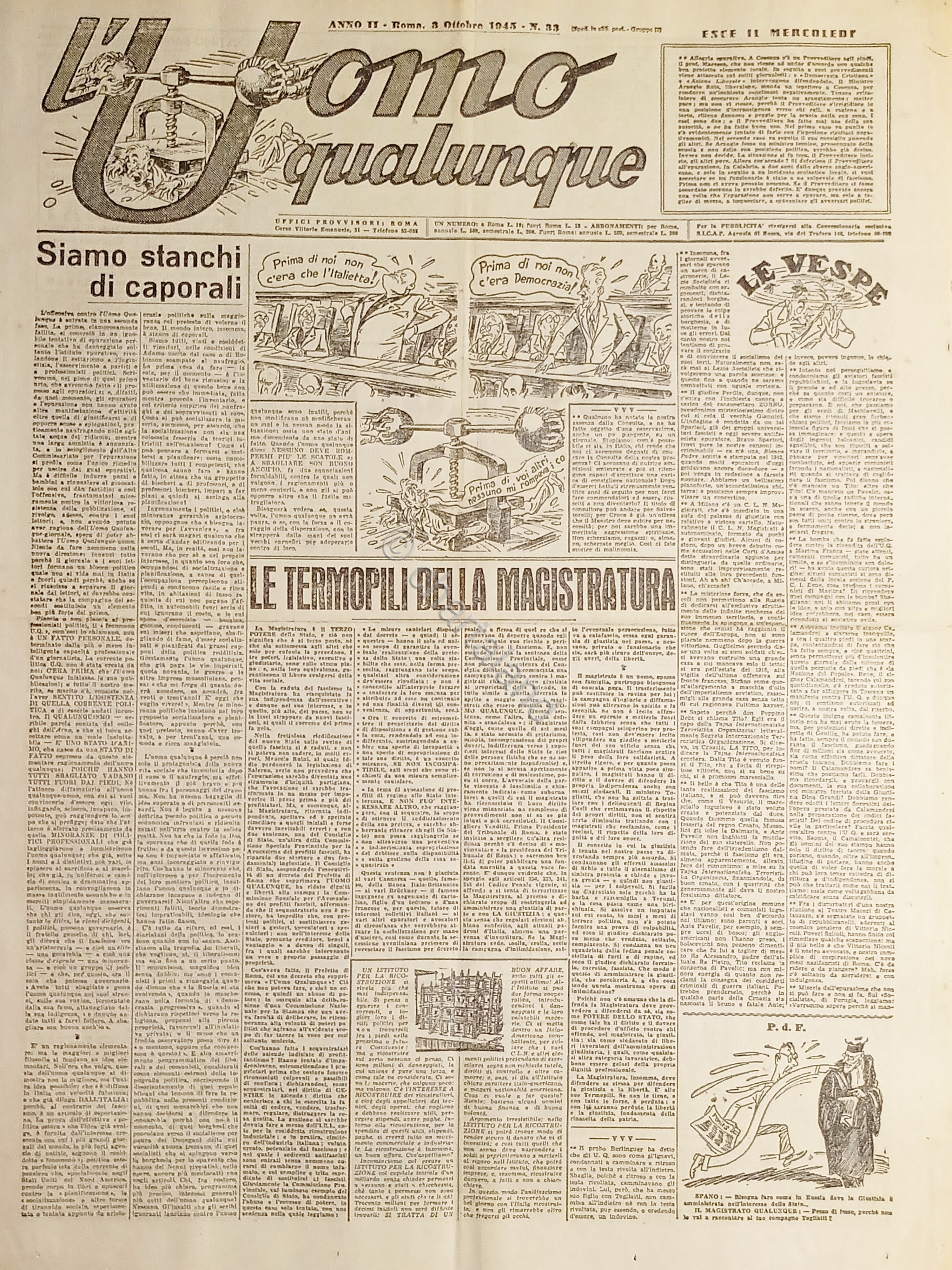 Giornale di G. Giannini - L'Uomo qualunque N. 33 - …