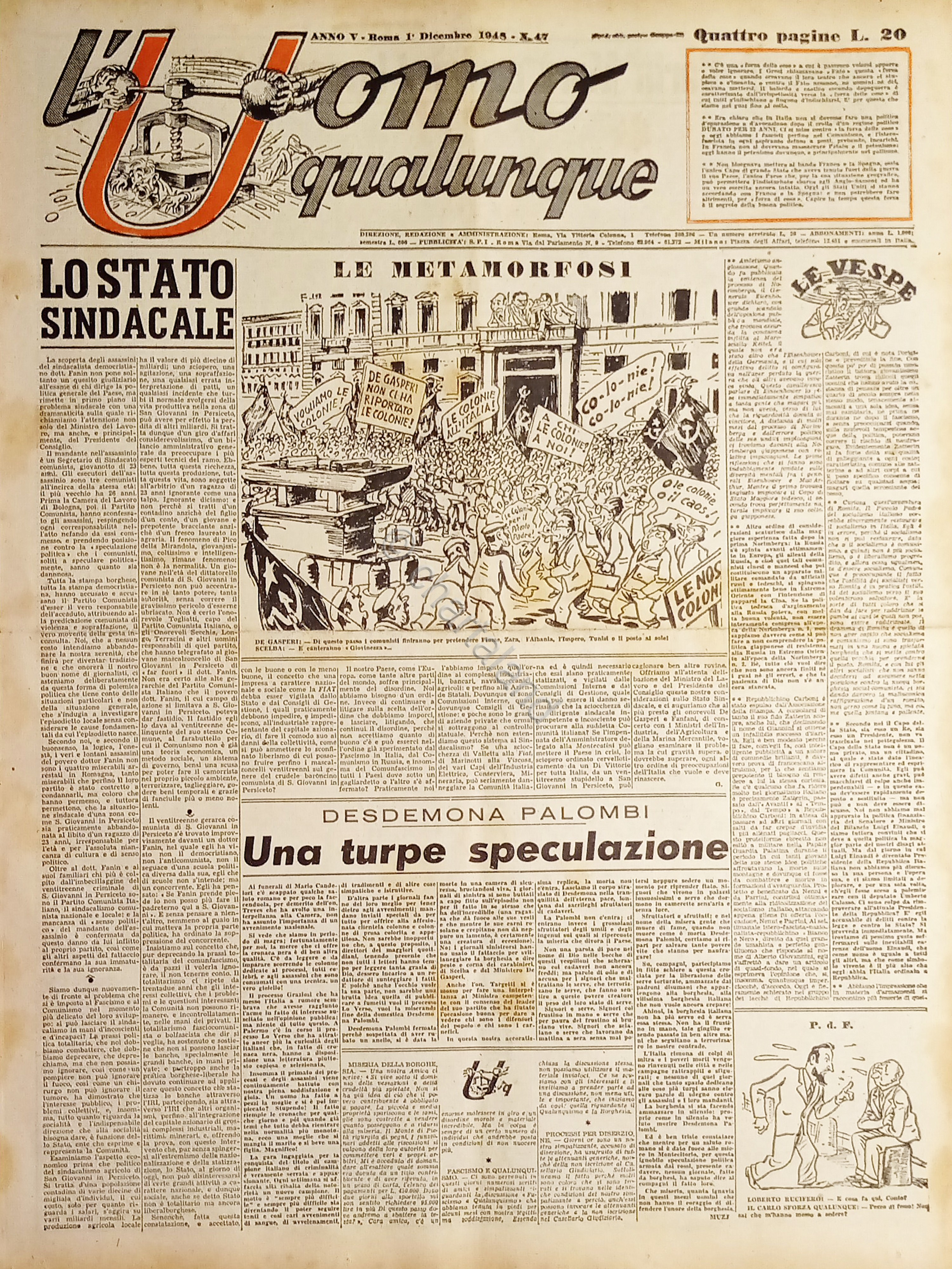 Giornale di G. Giannini - L'Uomo qualunque N. 47 - …