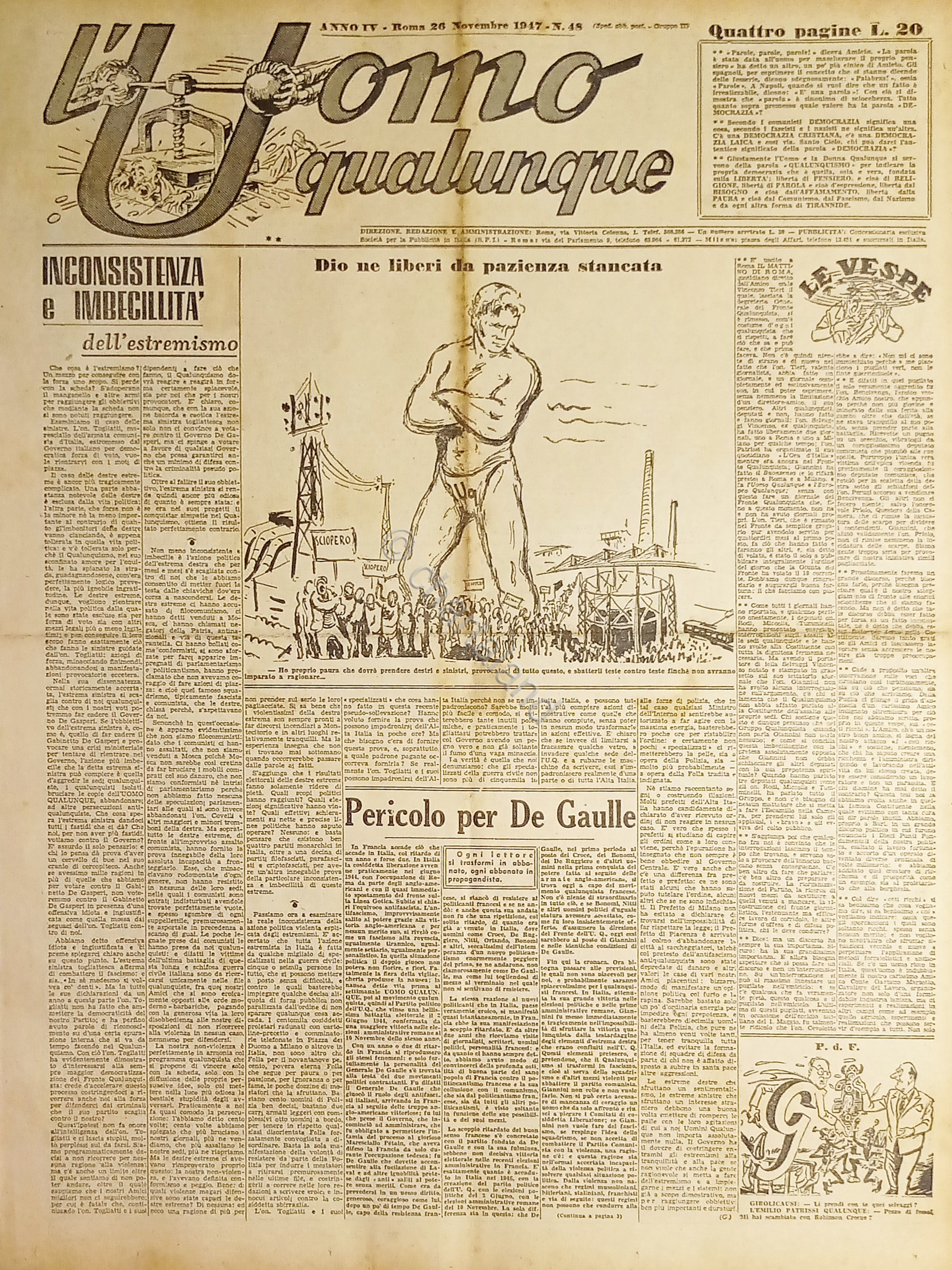 Giornale di G. Giannini - L'Uomo qualunque N. 48 - …