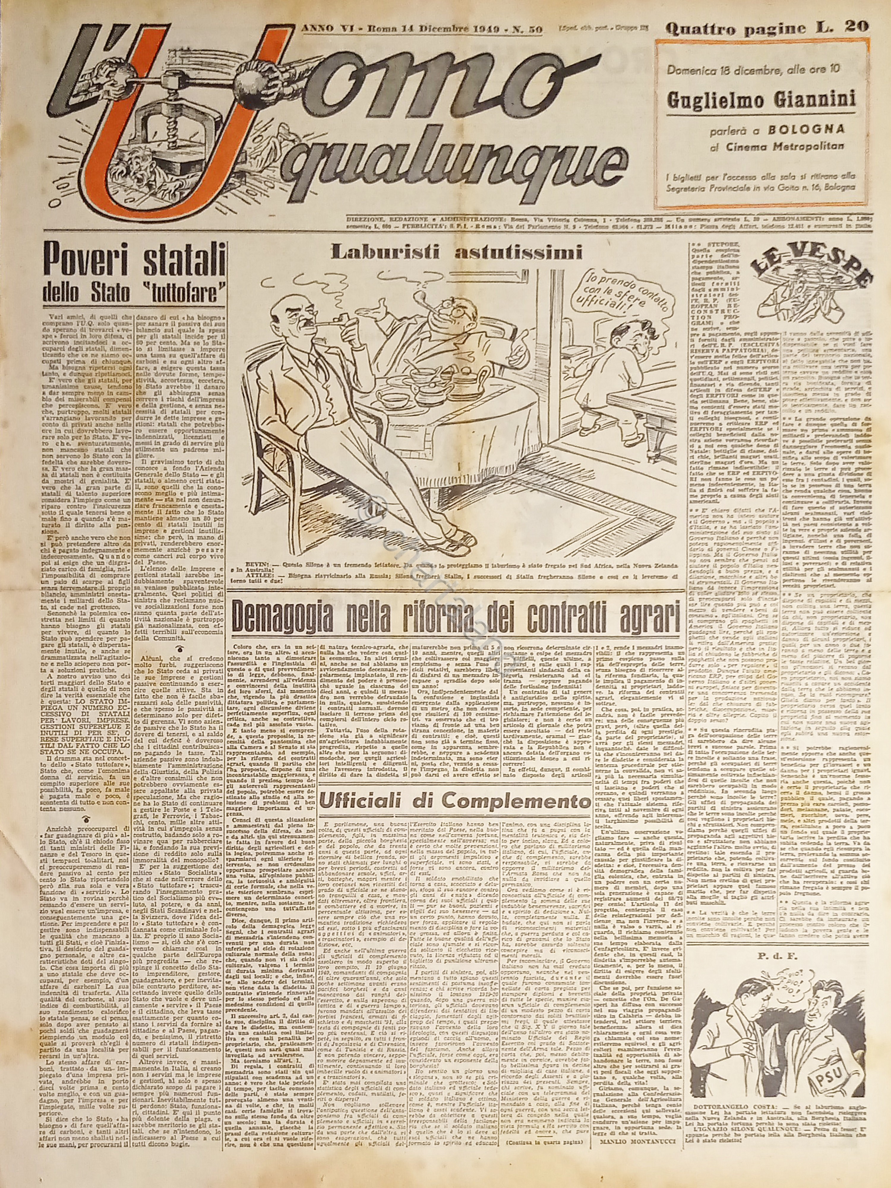 Giornale di G. Giannini - L'Uomo qualunque N. 49 - …