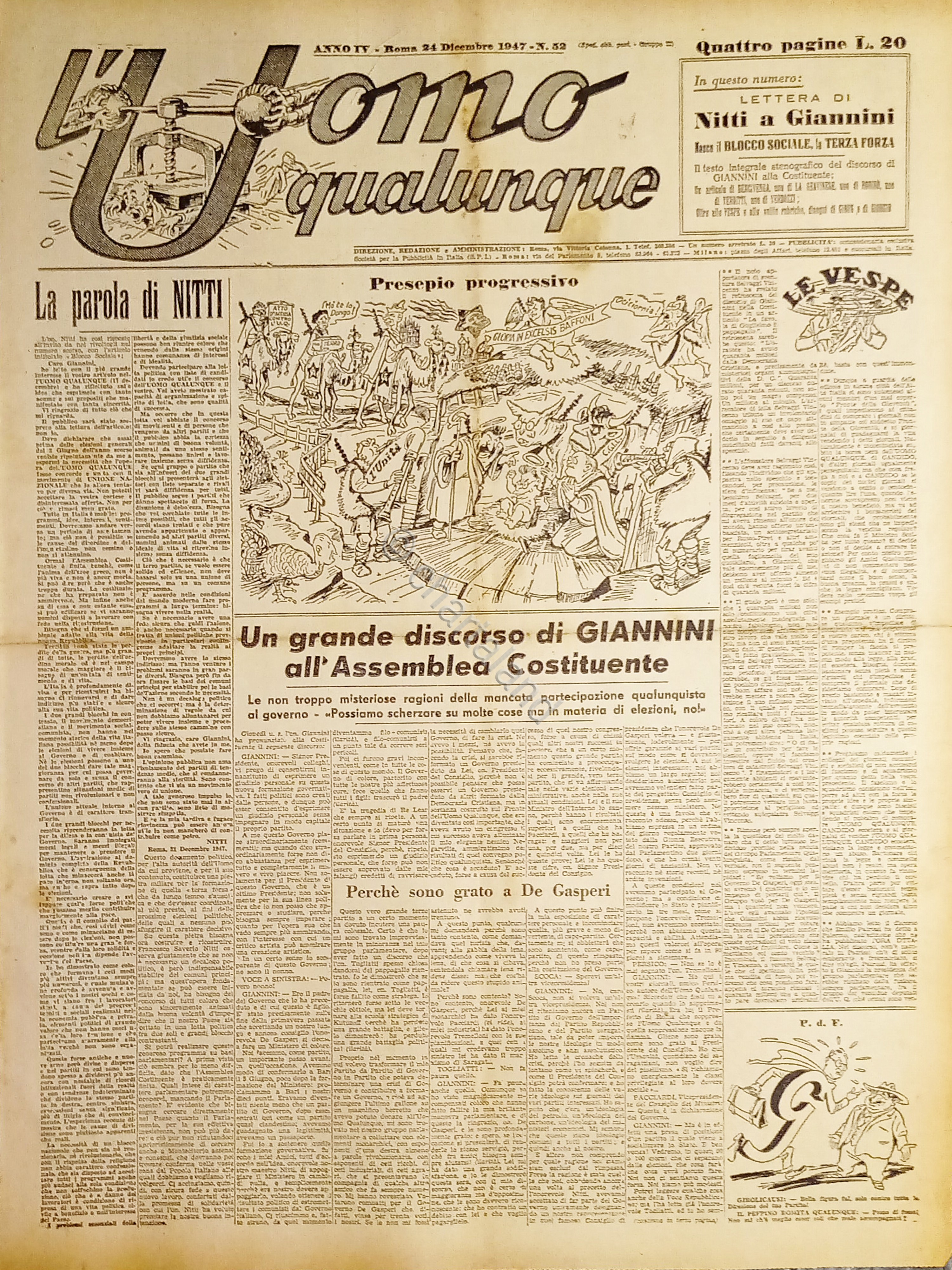 Giornale di G. Giannini - L'Uomo qualunque N. 52 - …