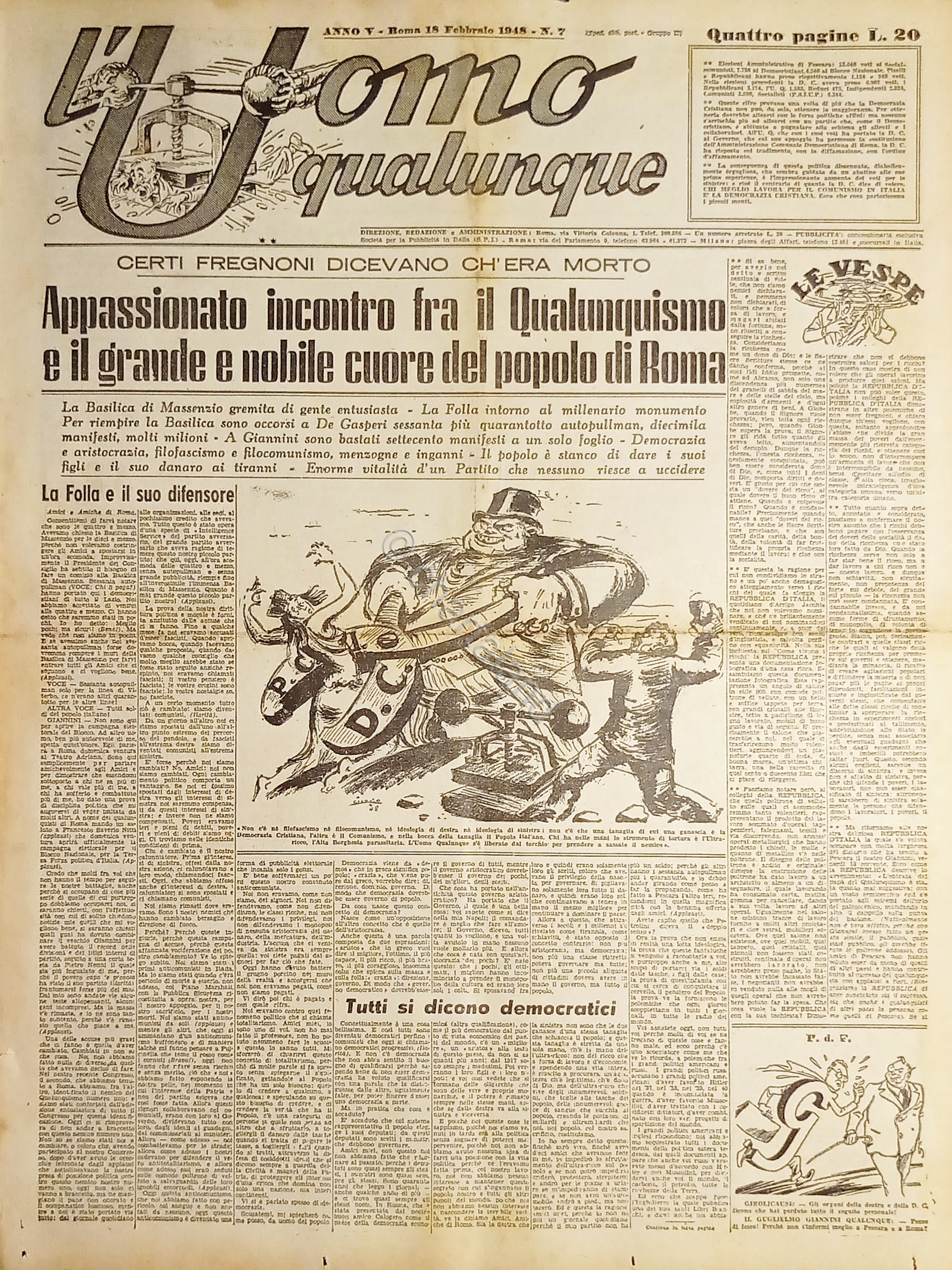 Giornale di G. Giannini - L'Uomo qualunque N. 7 - …