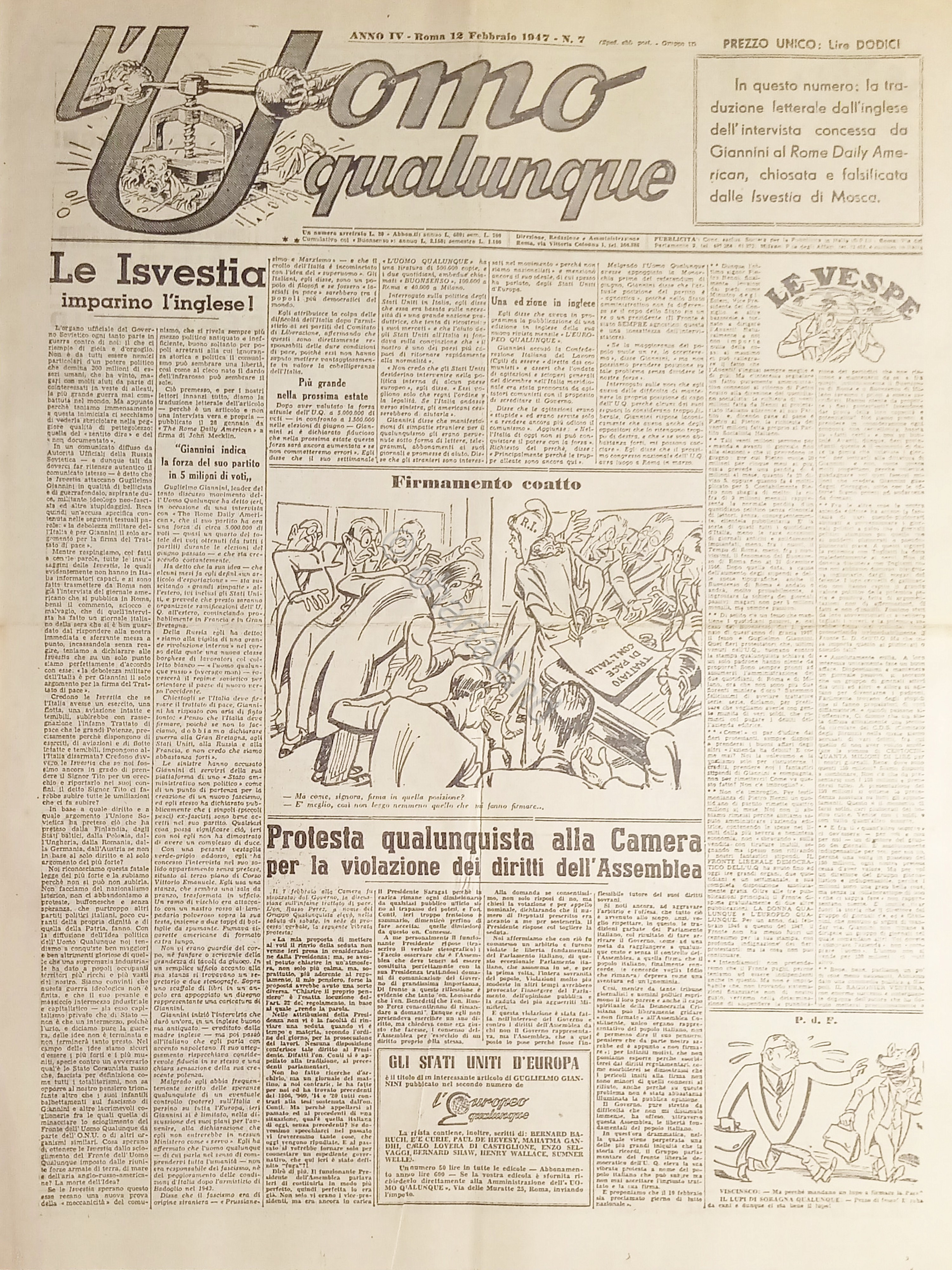 Giornale di G. Giannini - L'Uomo qualunque N. 7 Izvestia …