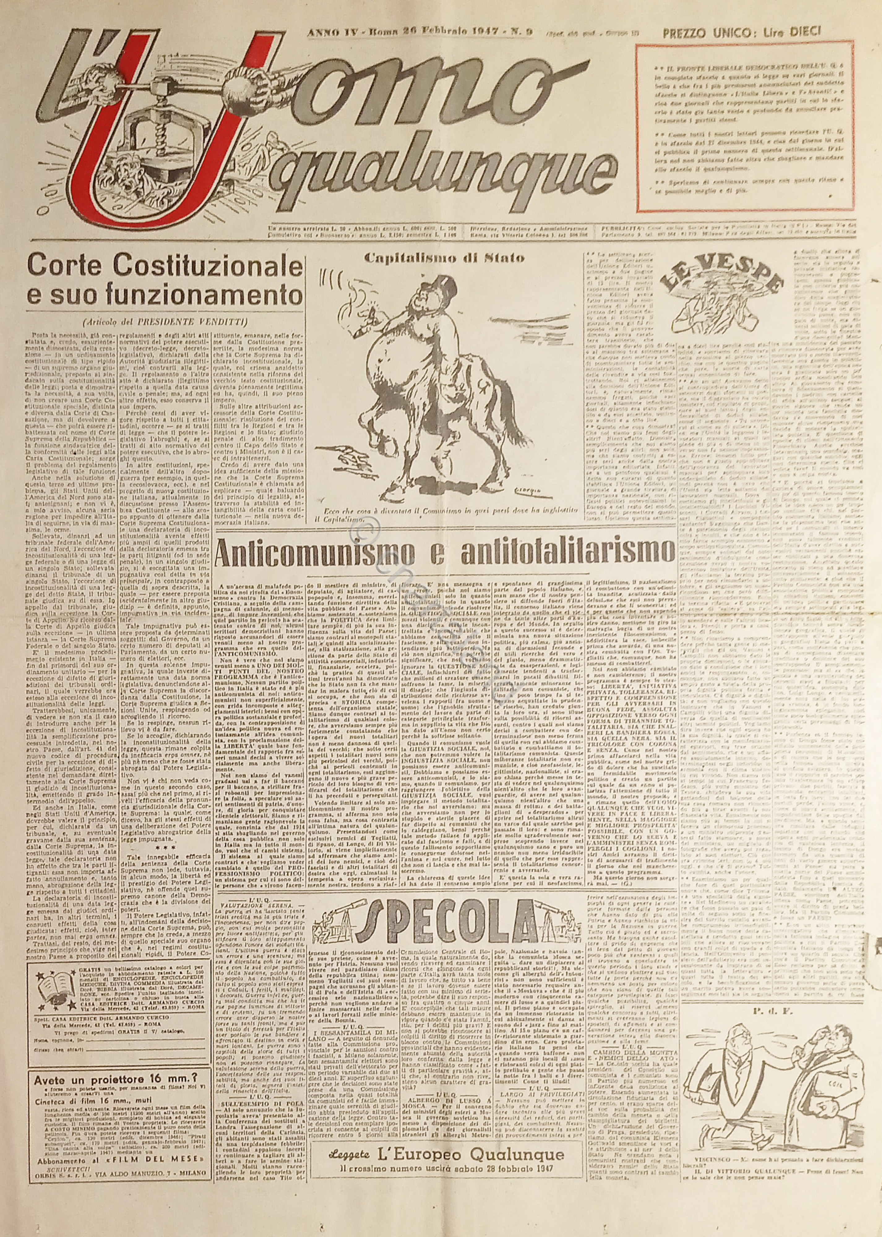 Giornale di G. Giannini - L'Uomo qualunque N. 9 - …