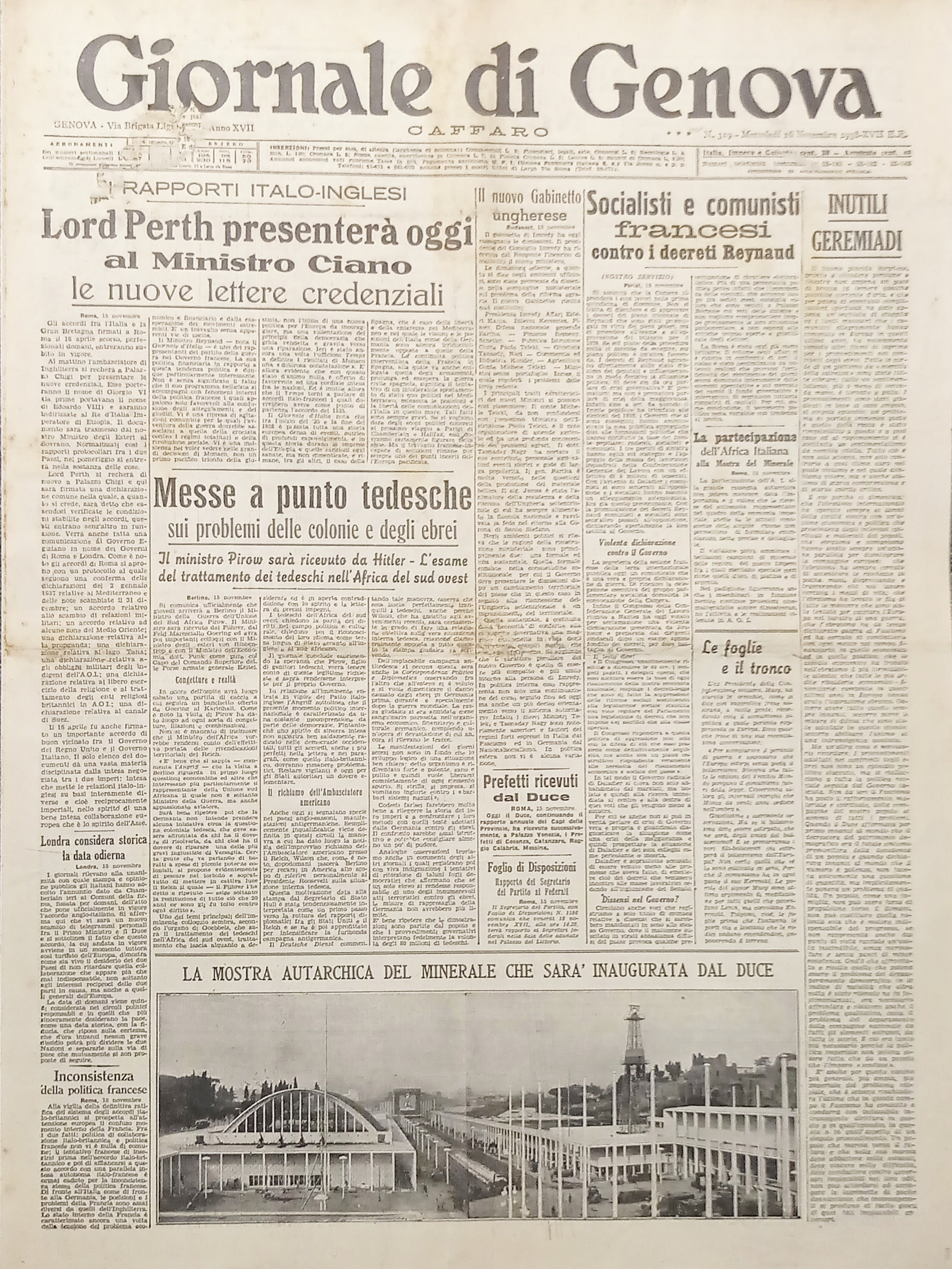 Giornale di Genova Caffaro N. 319 - Lord Perth presenterà …
