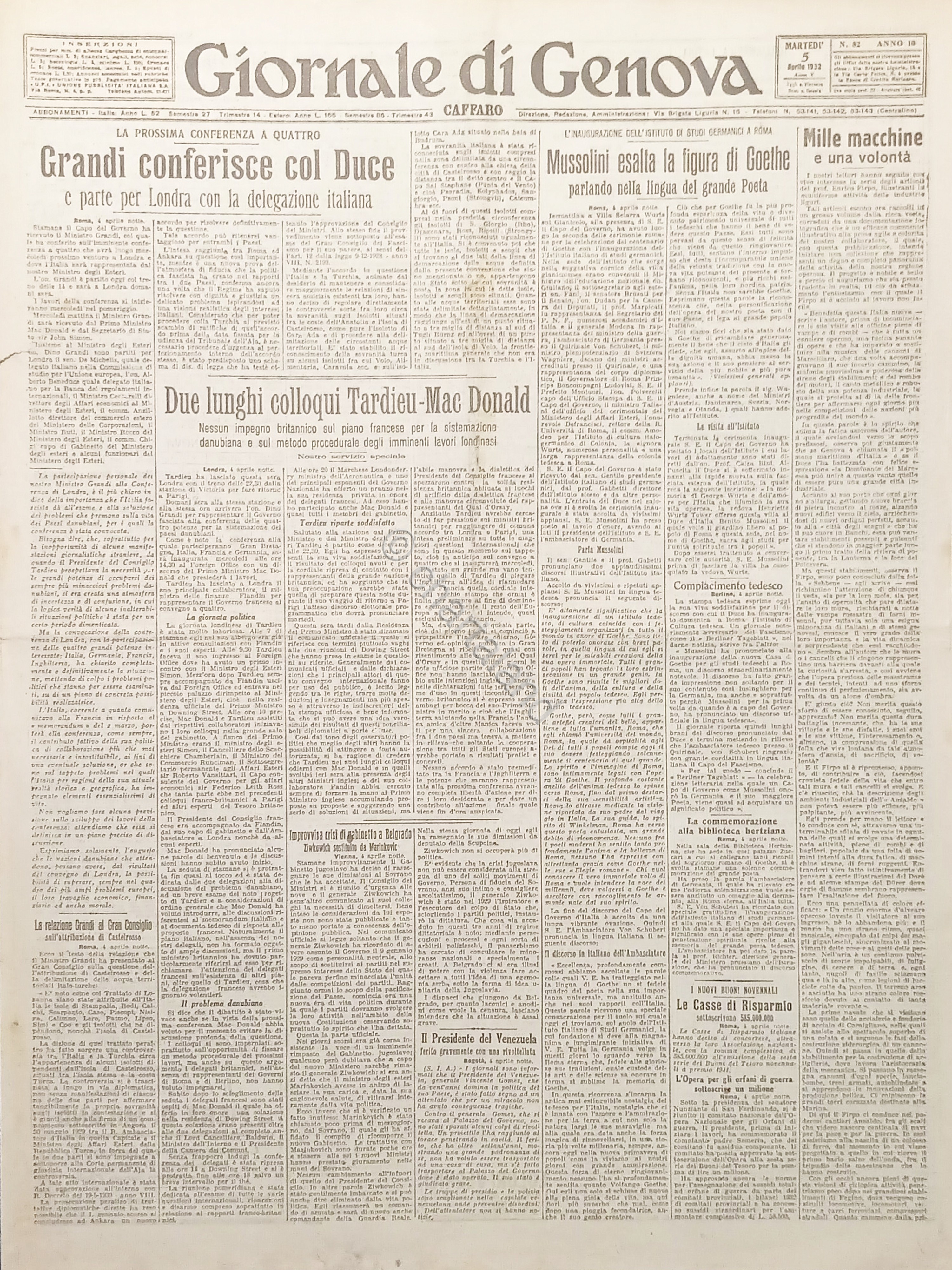 Giornale di Genova Caffaro N. 82 - Grandi conferisce col …