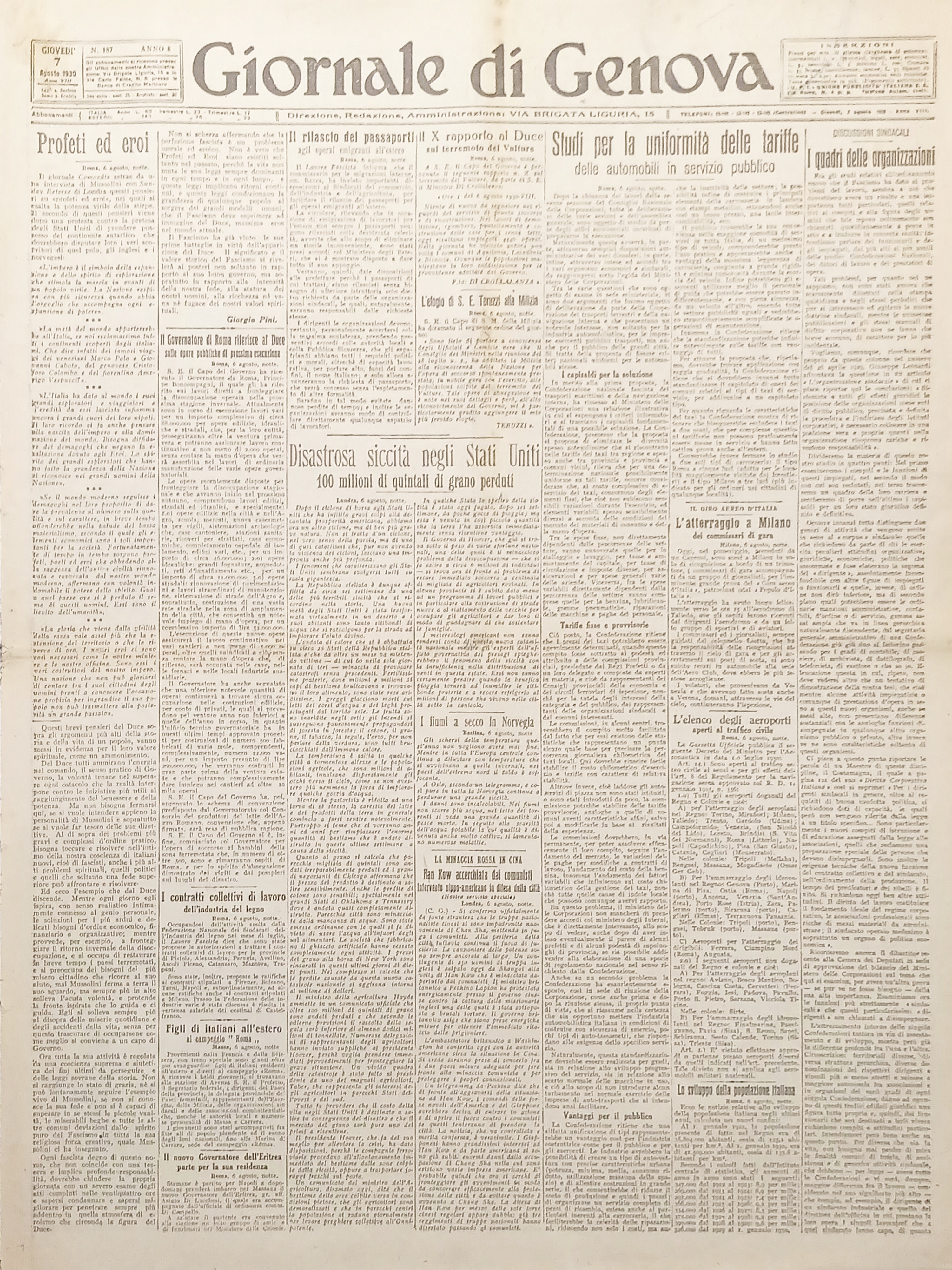Giornale di Genova N. 187 - Disastrosa siccità negli Stati …