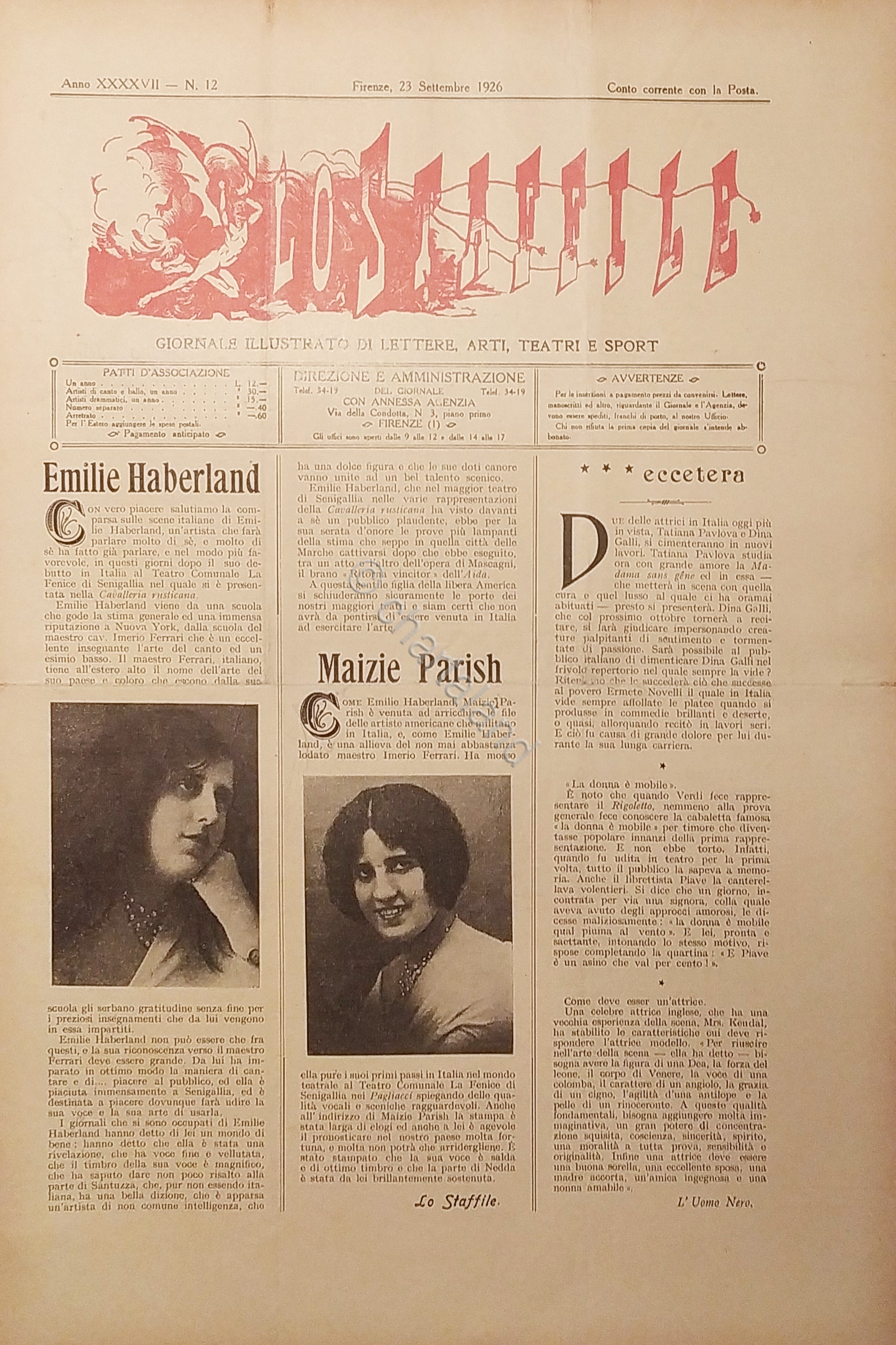 Giornale di Teatri Lettere e Arti - Lo Staffile N. …