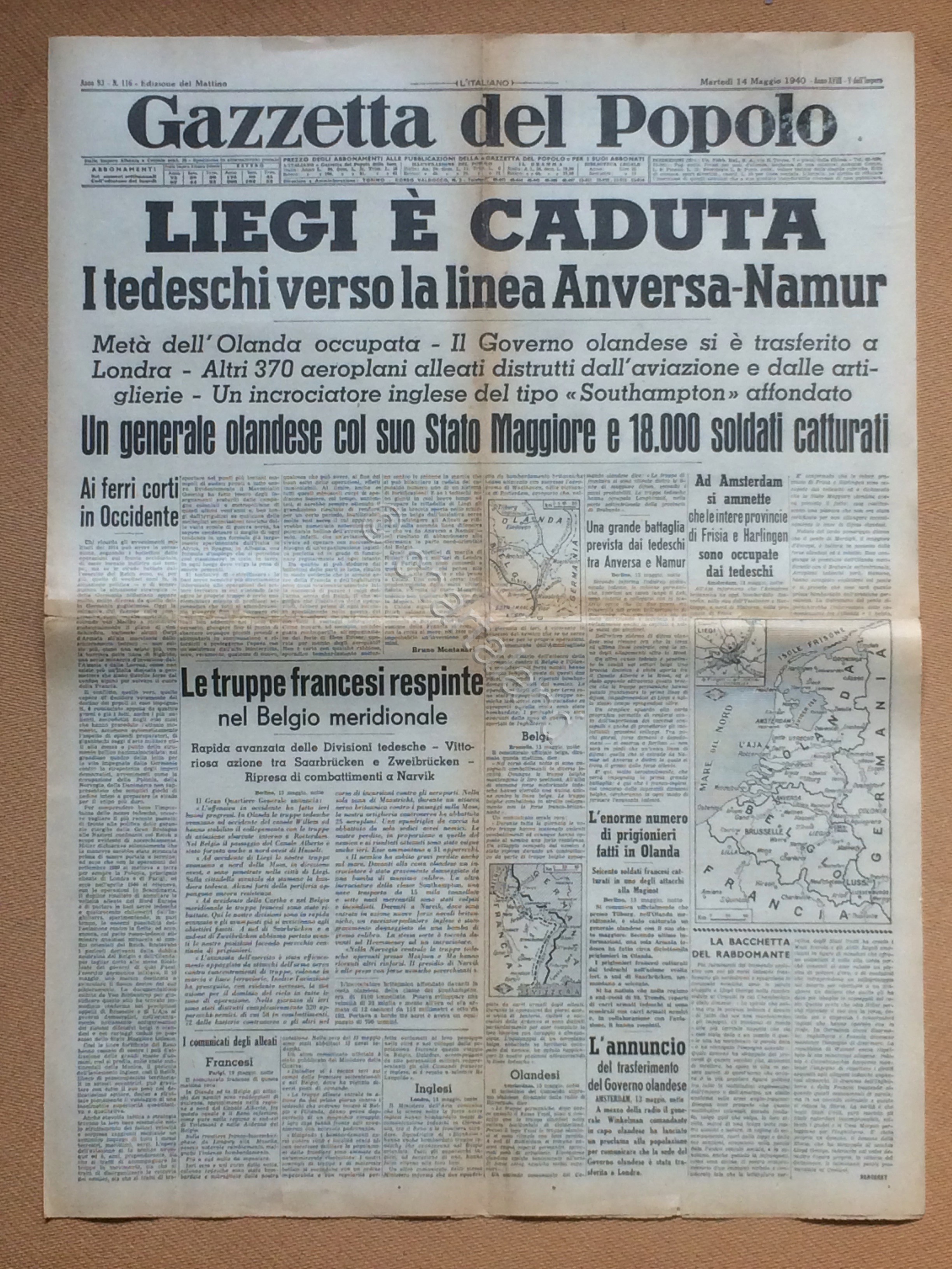 Giornale Gazzetta del Popolo 1940 n. 116
