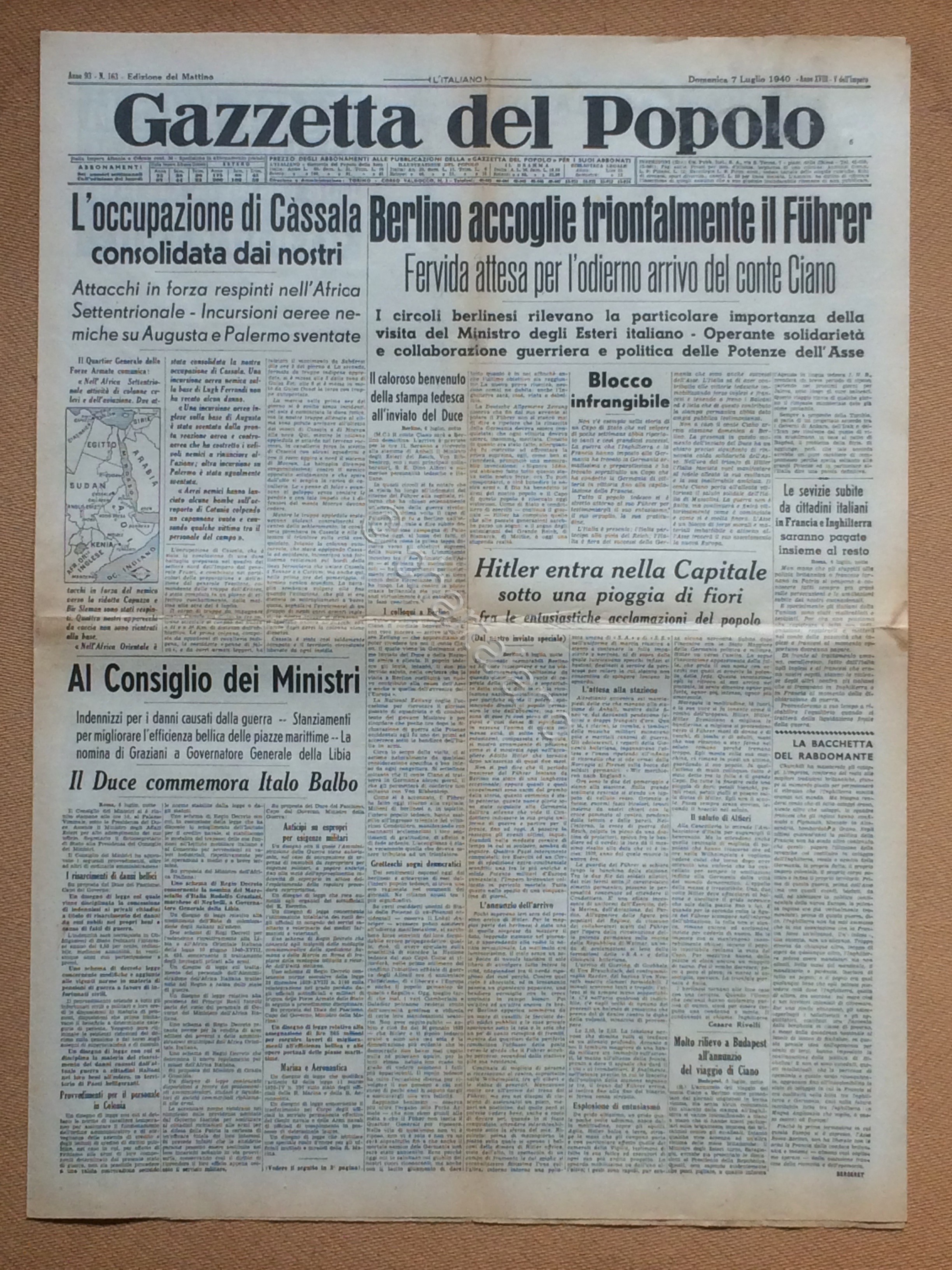 Giornale Gazzetta del Popolo 1940 n. 163