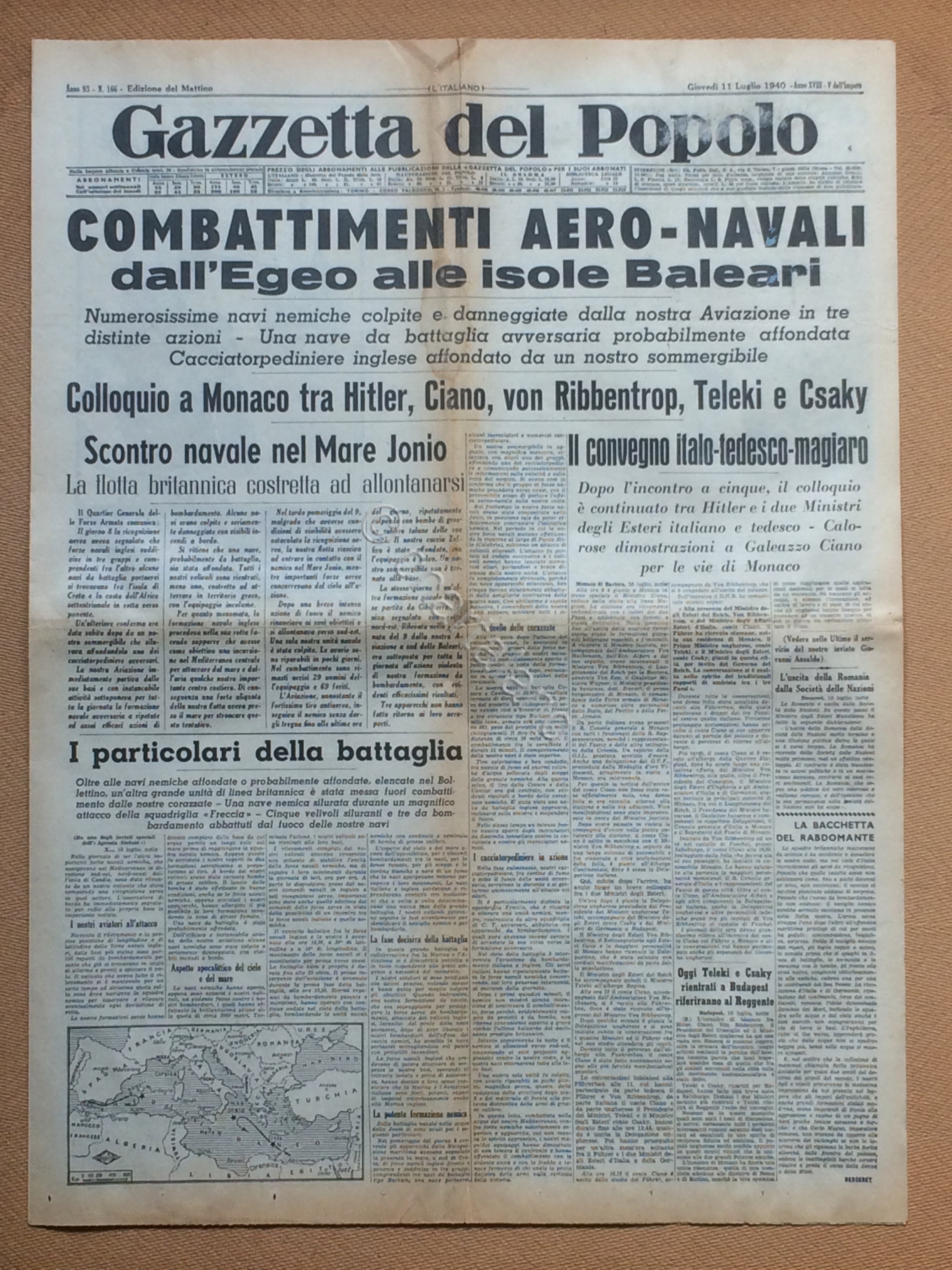 Giornale Gazzetta del Popolo 1940 n. 166