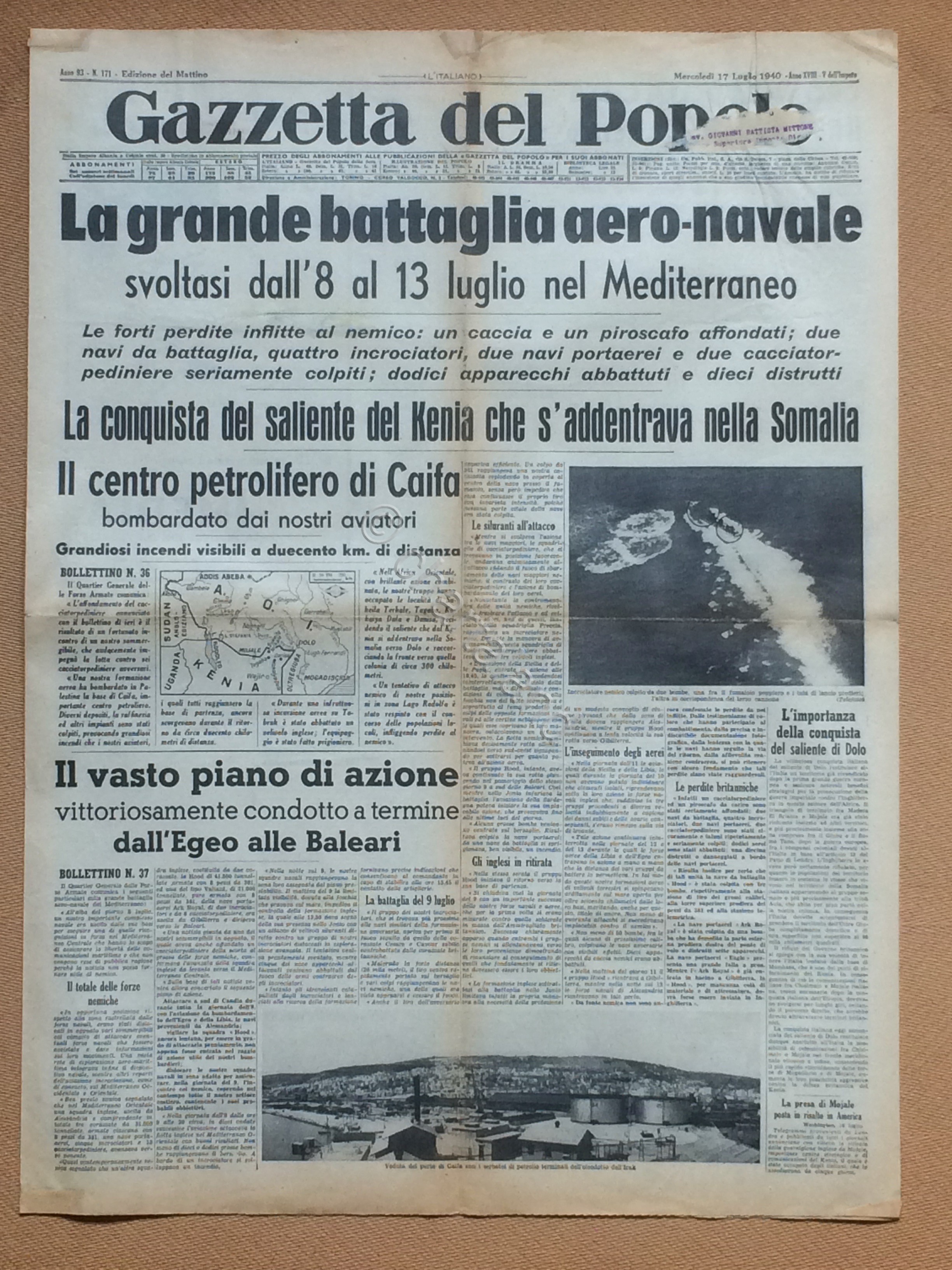 Giornale Gazzetta del Popolo 1940 n. 171