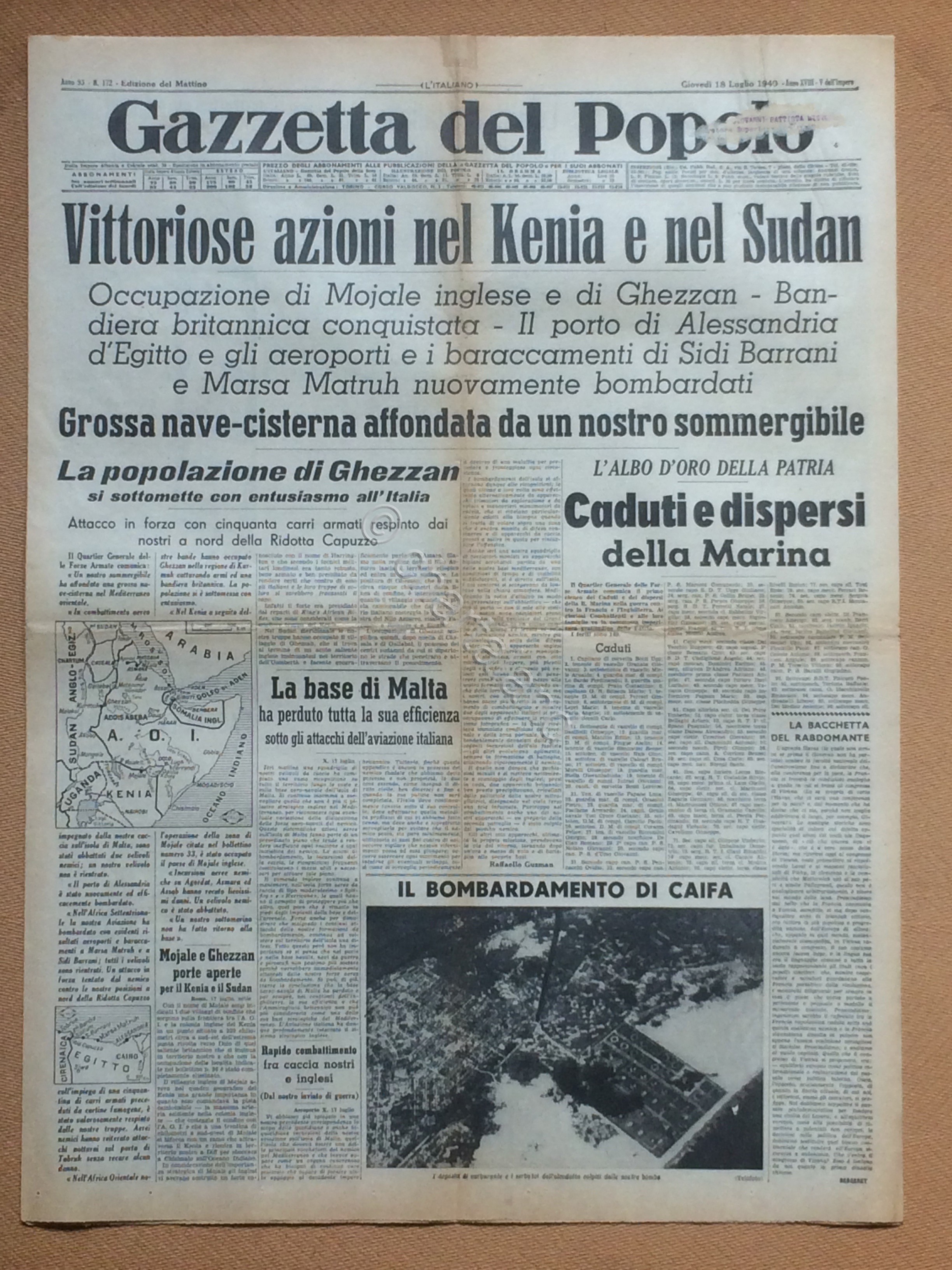 Giornale Gazzetta del Popolo 1940 n. 172