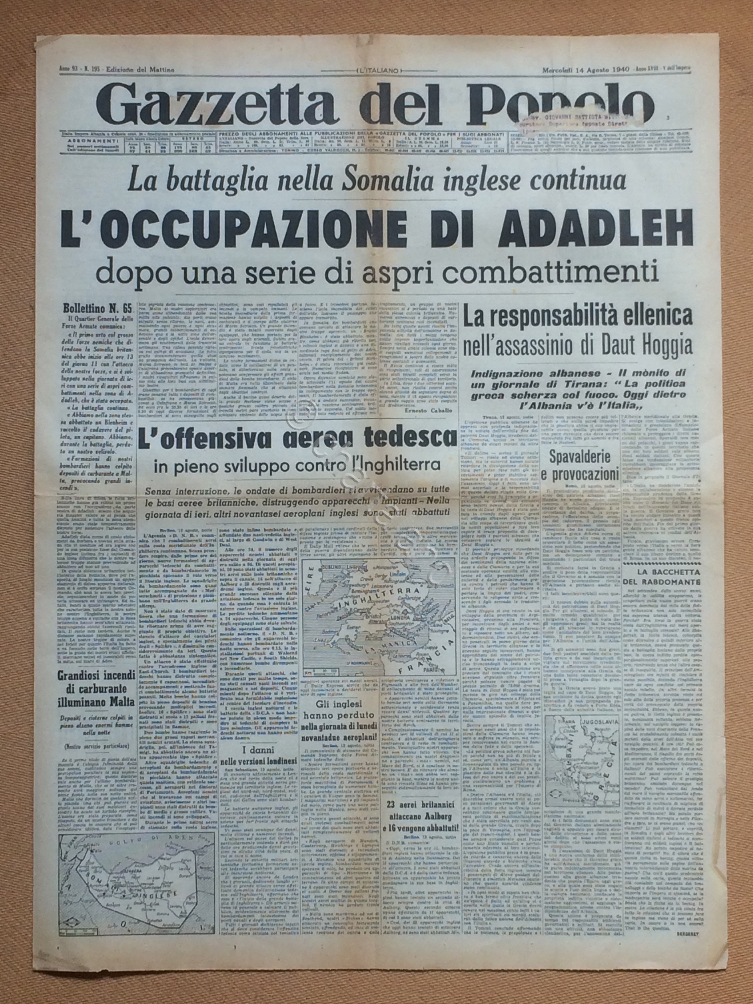 Giornale Gazzetta del Popolo 1940 n. 195