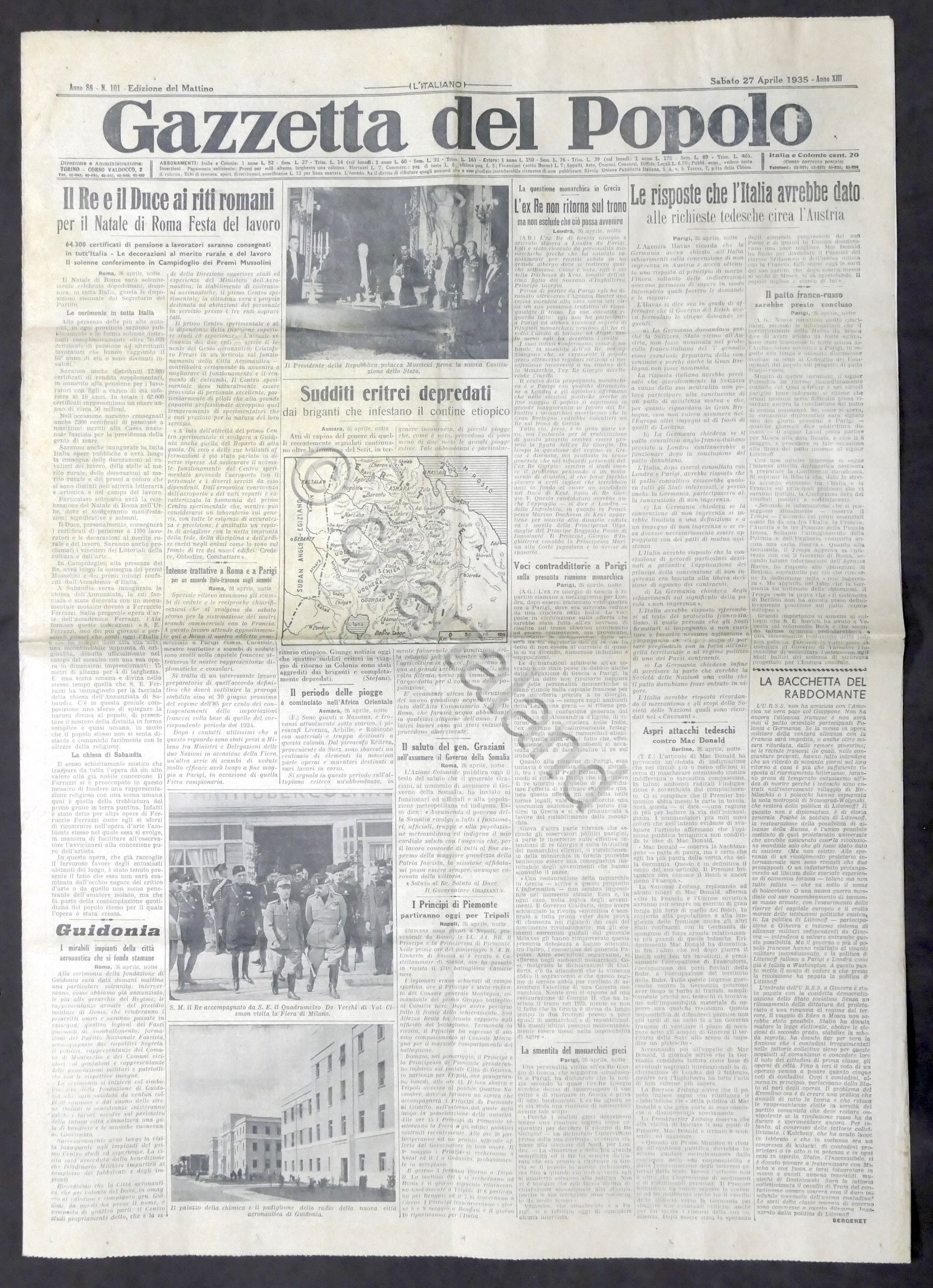 Giornale Gazzetta del Popolo N. 101 - Il Re e …