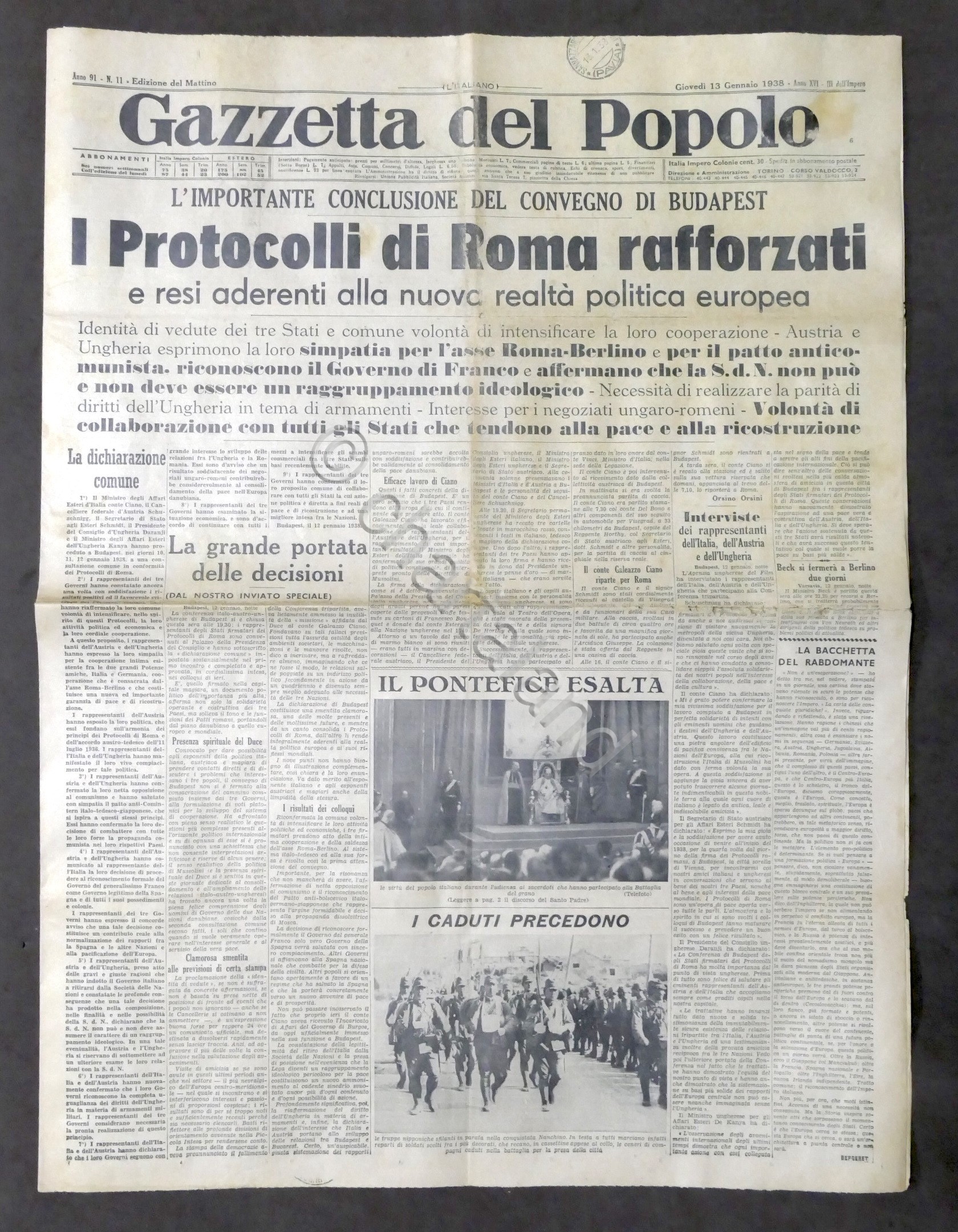 Giornale Gazzetta del Popolo N. 11 - I Protocolli di …