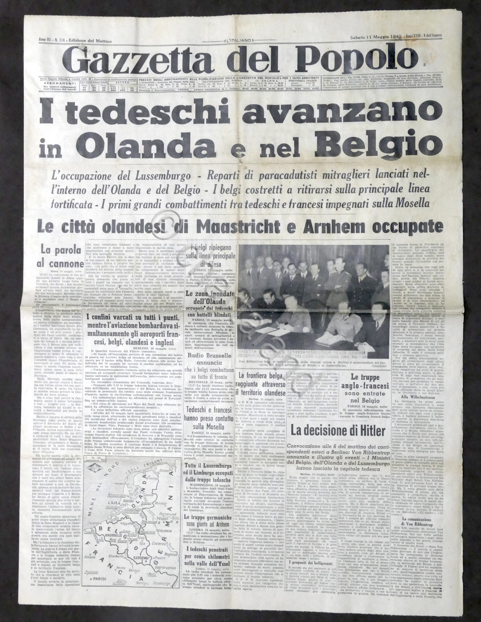 Giornale Gazzetta del Popolo N. 114 Tedesci avanzano in Olanda …