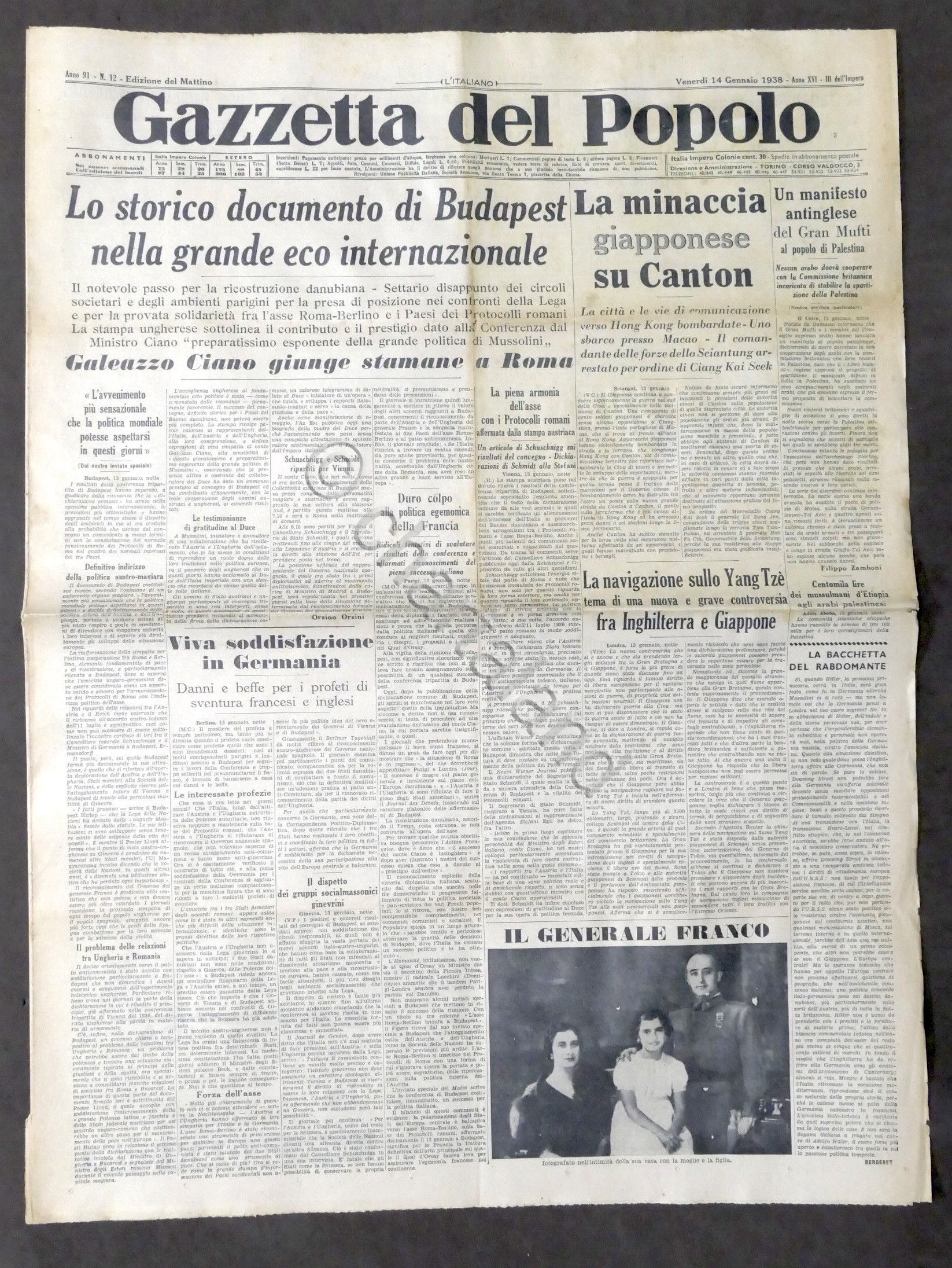 Giornale Gazzetta del Popolo N. 12 - Lo storico documento …