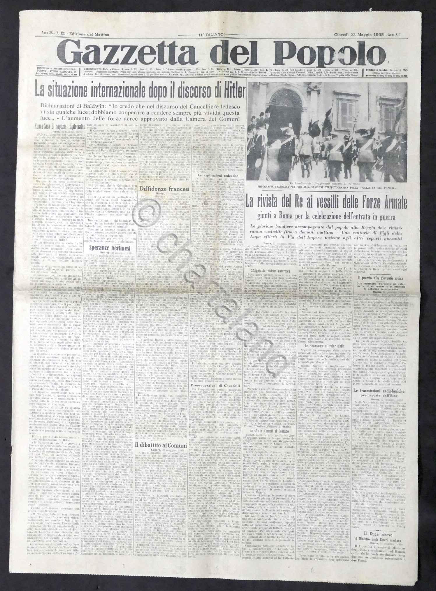 Giornale Gazzetta del Popolo N. 123 - Rivista Re ai …