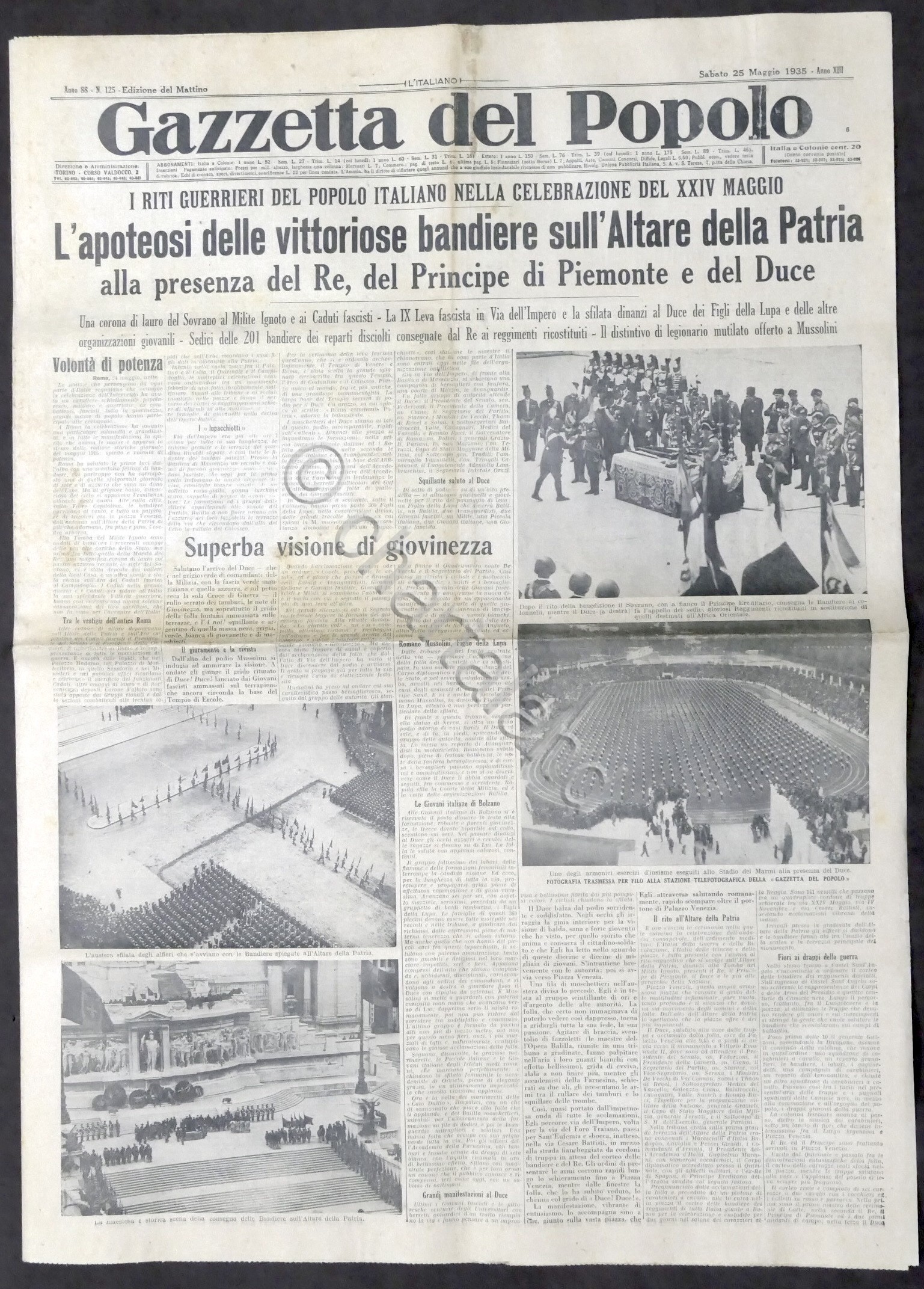 Giornale Gazzetta del Popolo N. 125 - Bandiere all'Altare della …