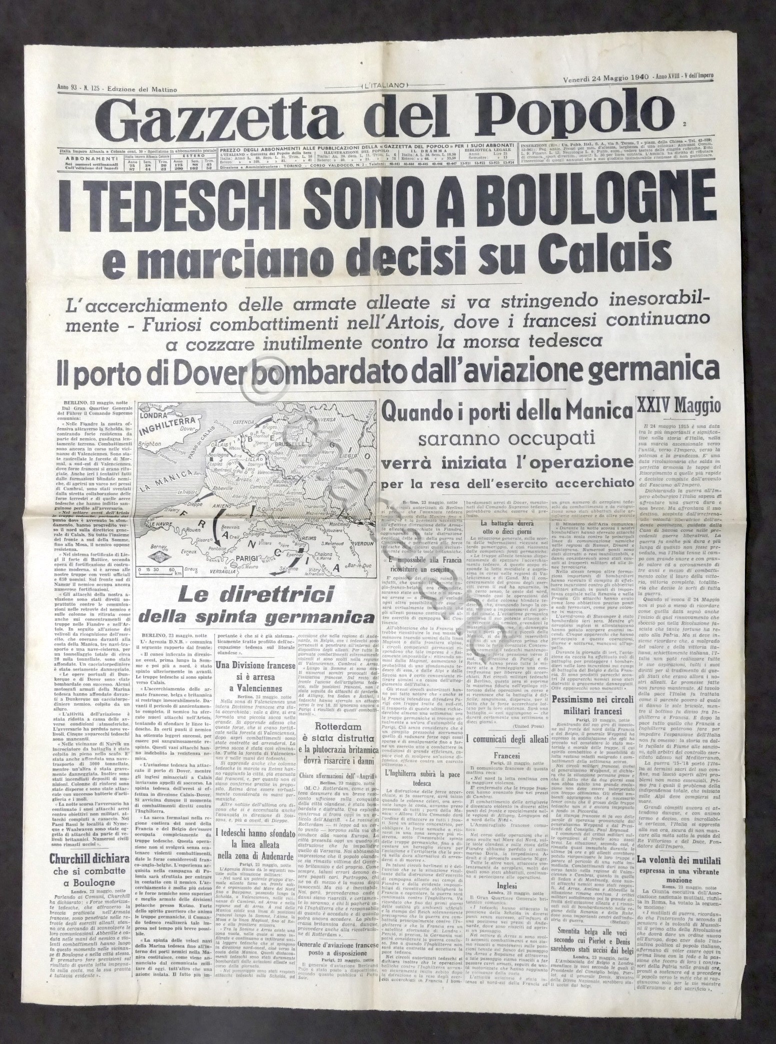 Giornale Gazzetta del Popolo N.125 Tedeschi a Boulogne e marciano …