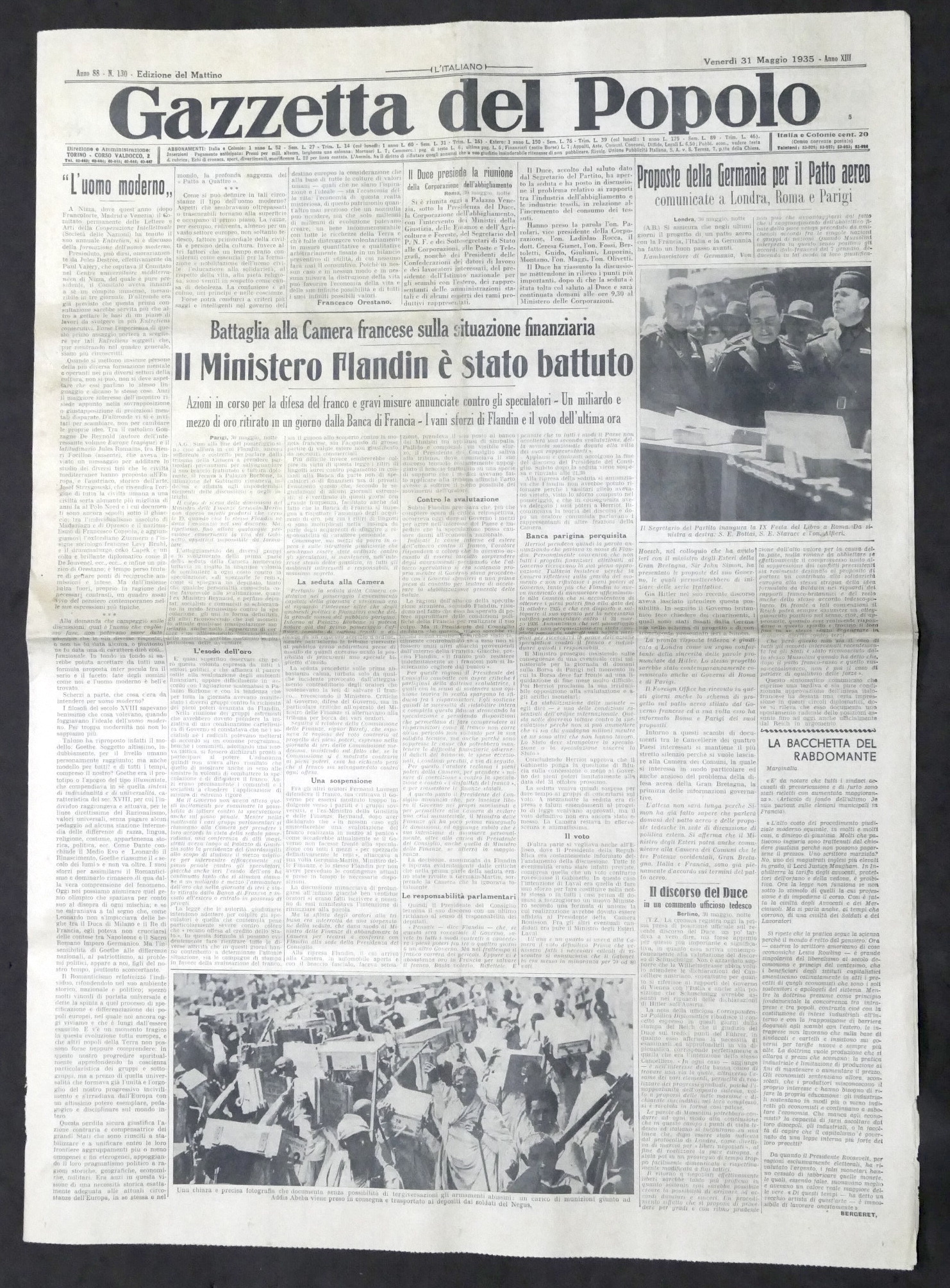 Giornale Gazzetta del Popolo N. 130 - Il Ministero Flandin …