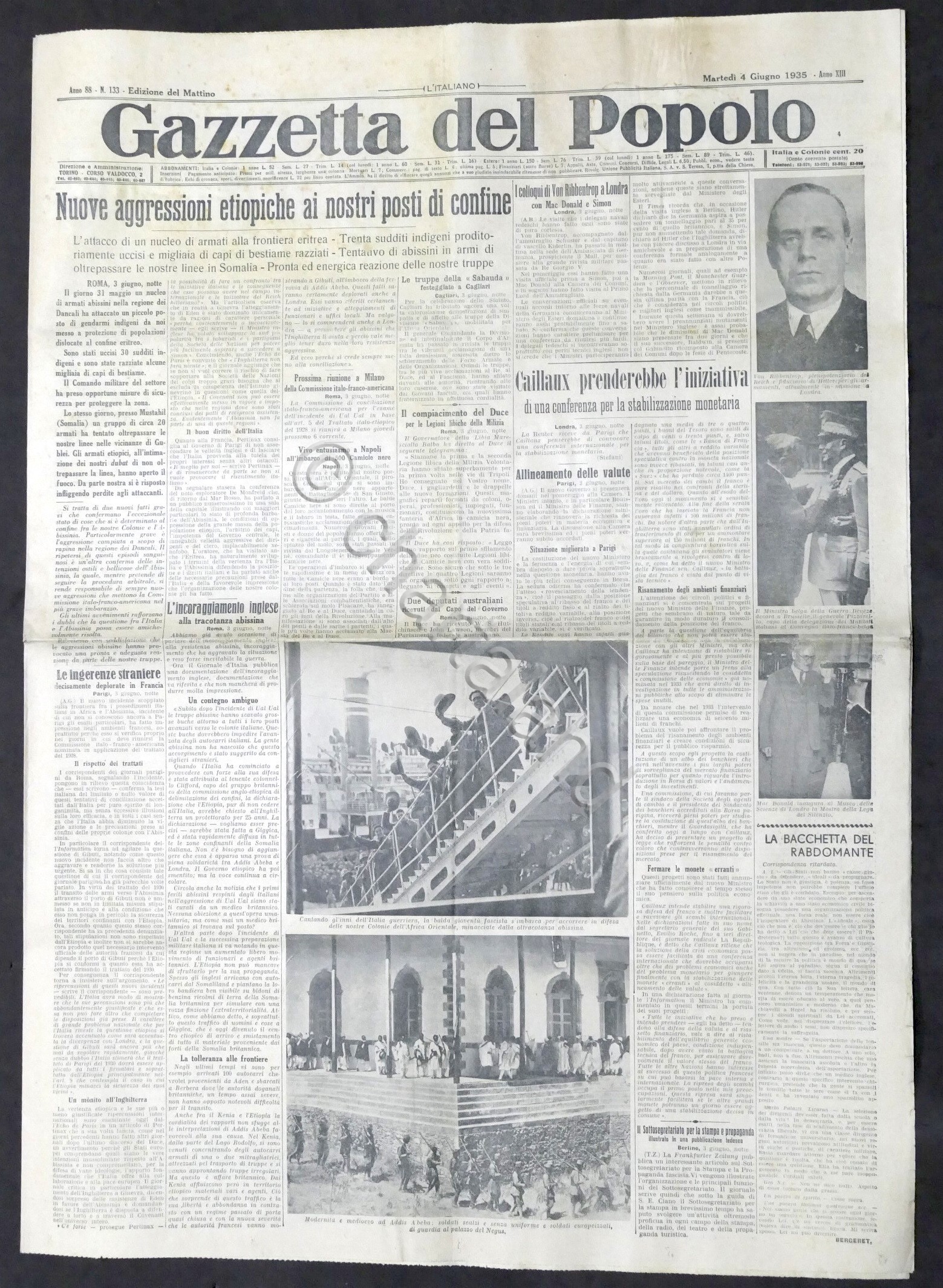 Giornale Gazzetta del Popolo N. 133 - Nuove aggressioni etiopiche …