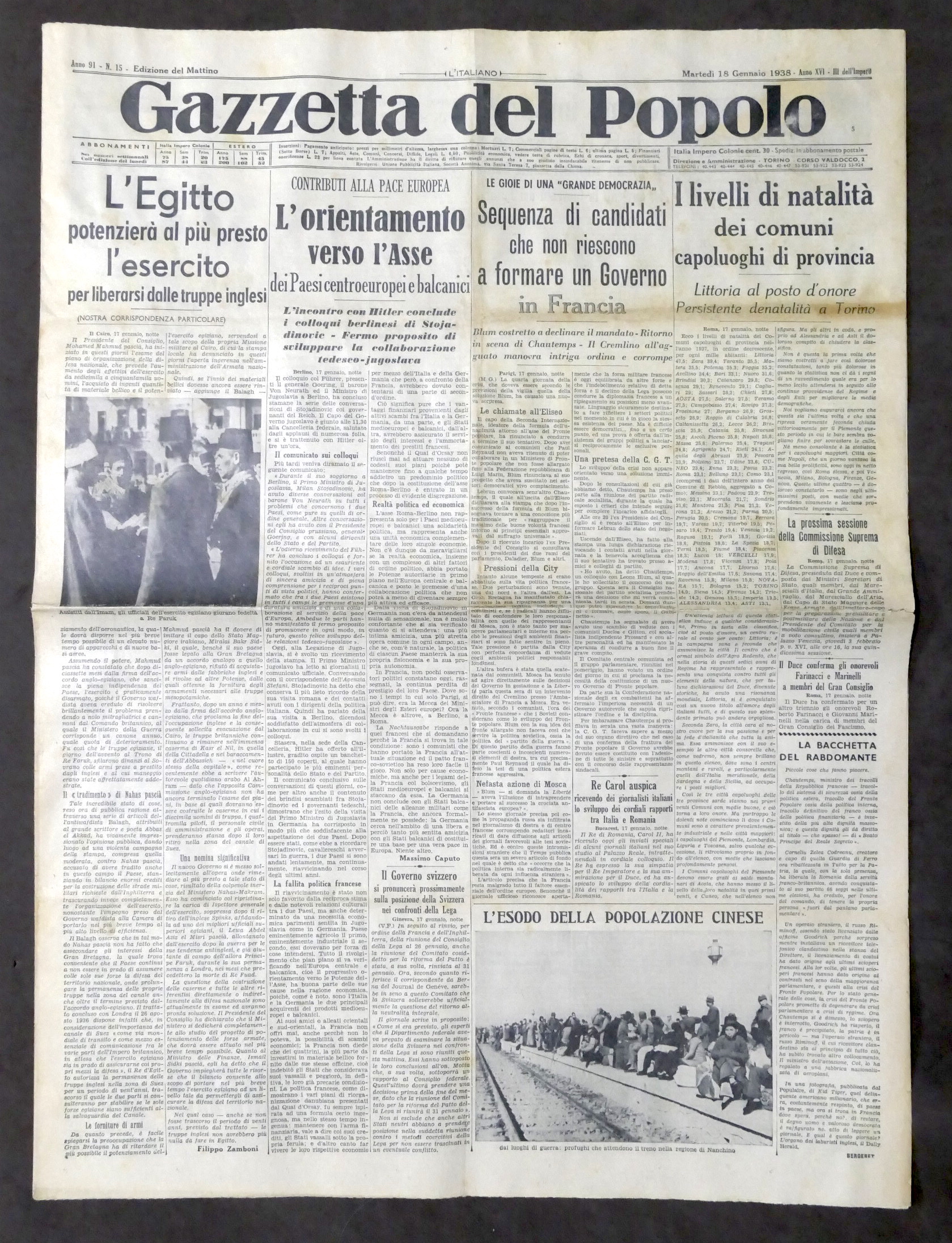 Giornale Gazzetta del Popolo N. 15 - L'Egitto potenziaerà al …