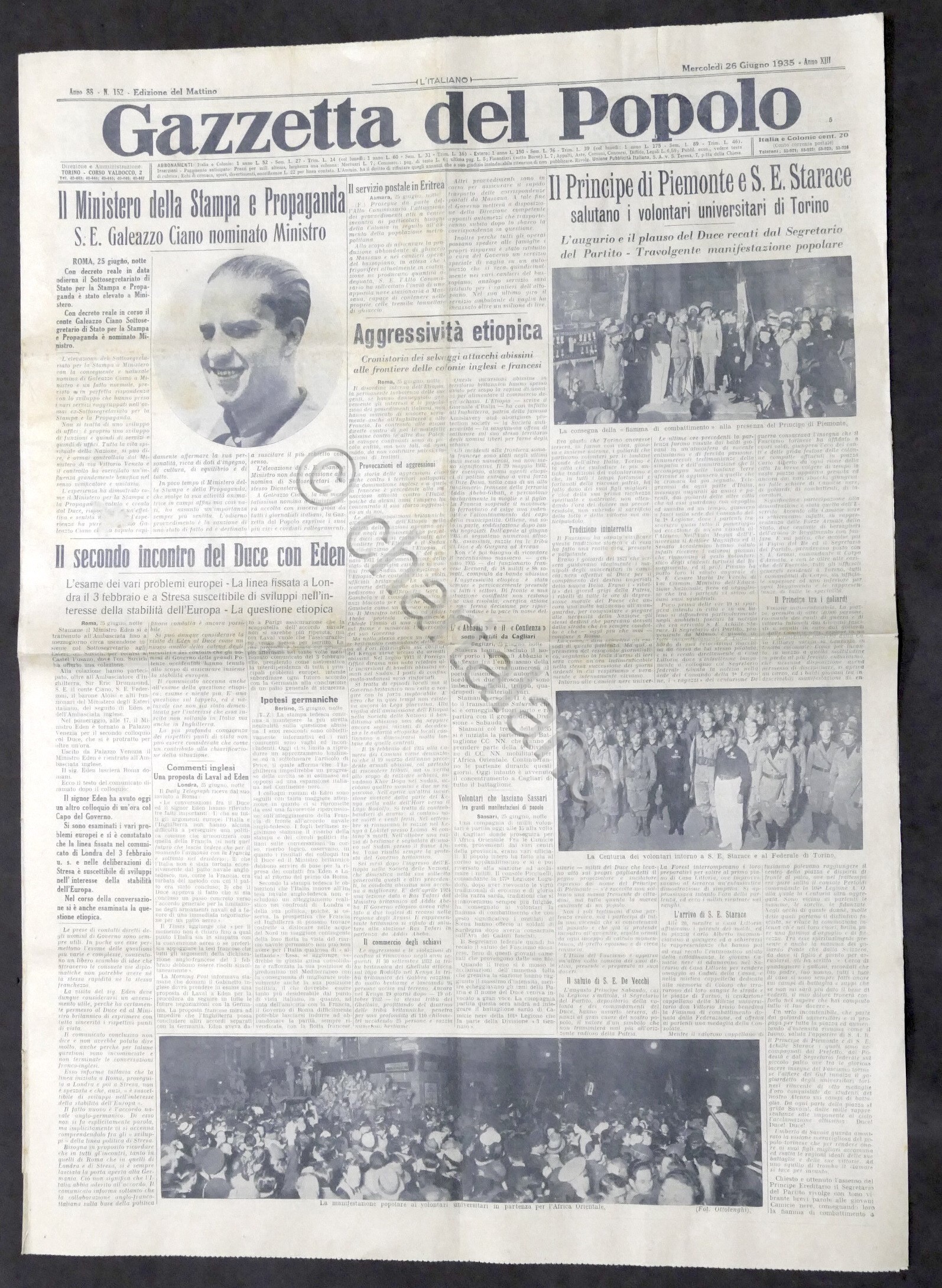 Giornale Gazzetta del Popolo N. 152 - Ministero della Stampa …