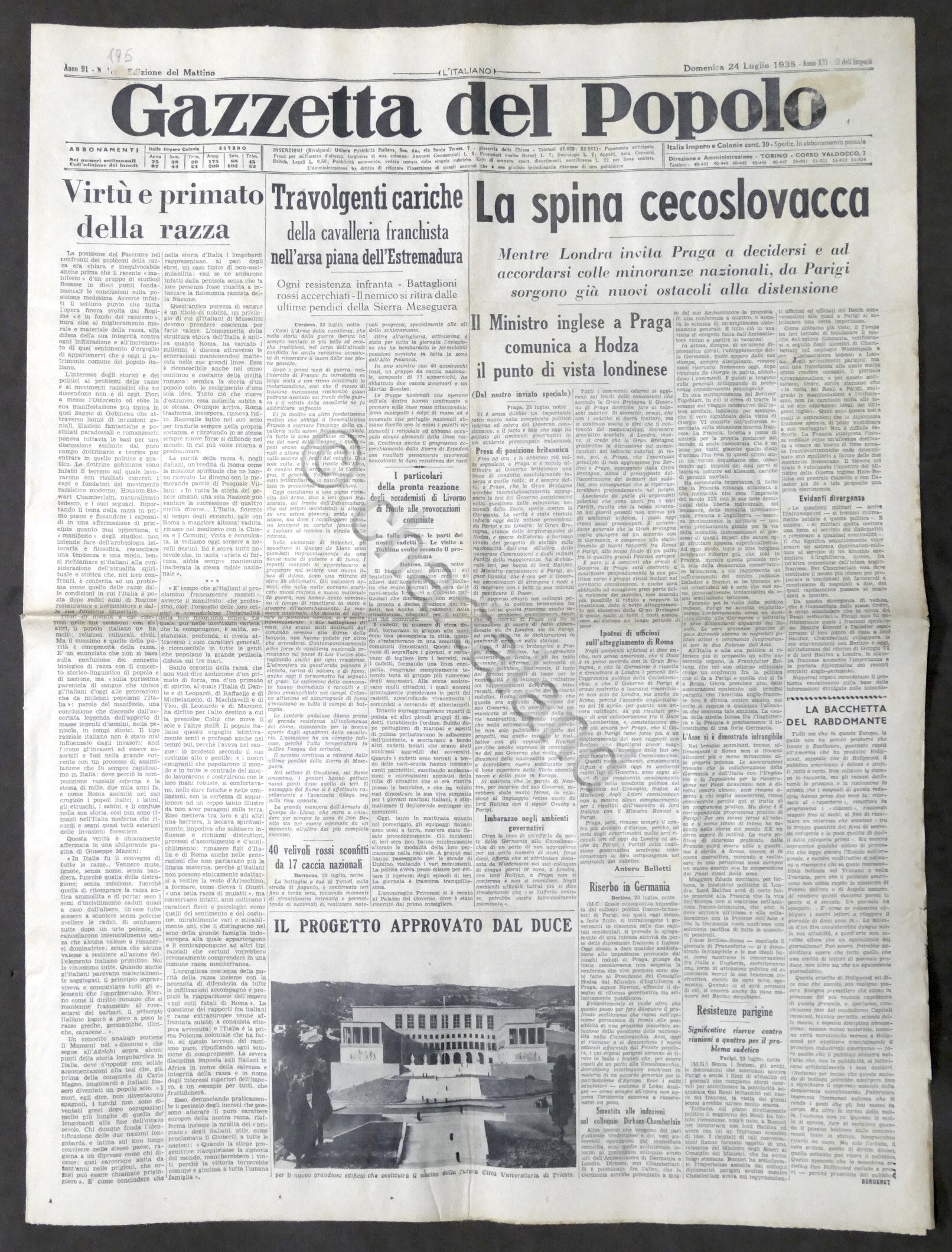 Giornale Gazzetta del Popolo N. 175 - La spina cecoslovacca …