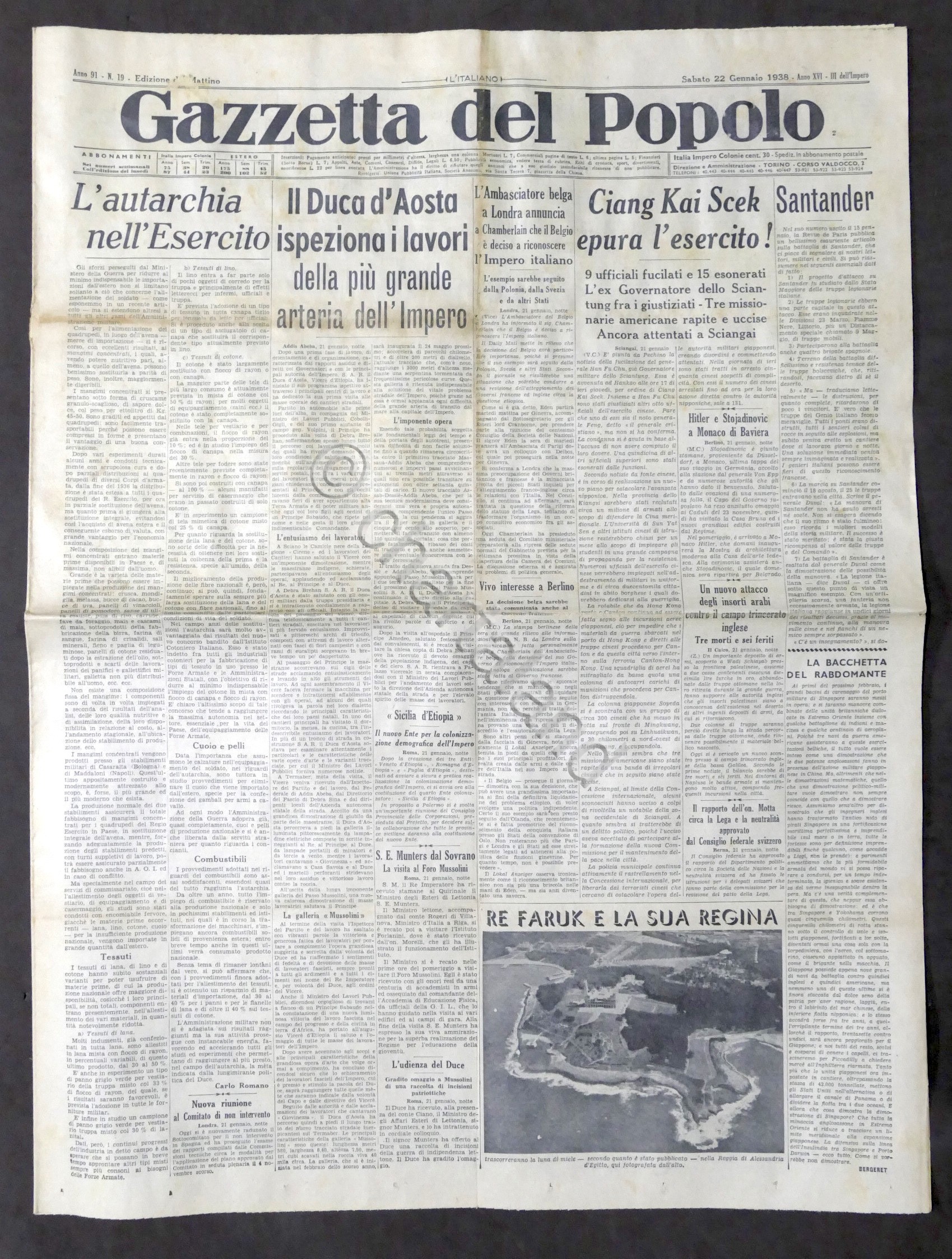 Giornale Gazzetta del Popolo N. 19 - Il Duca d'Aosta …