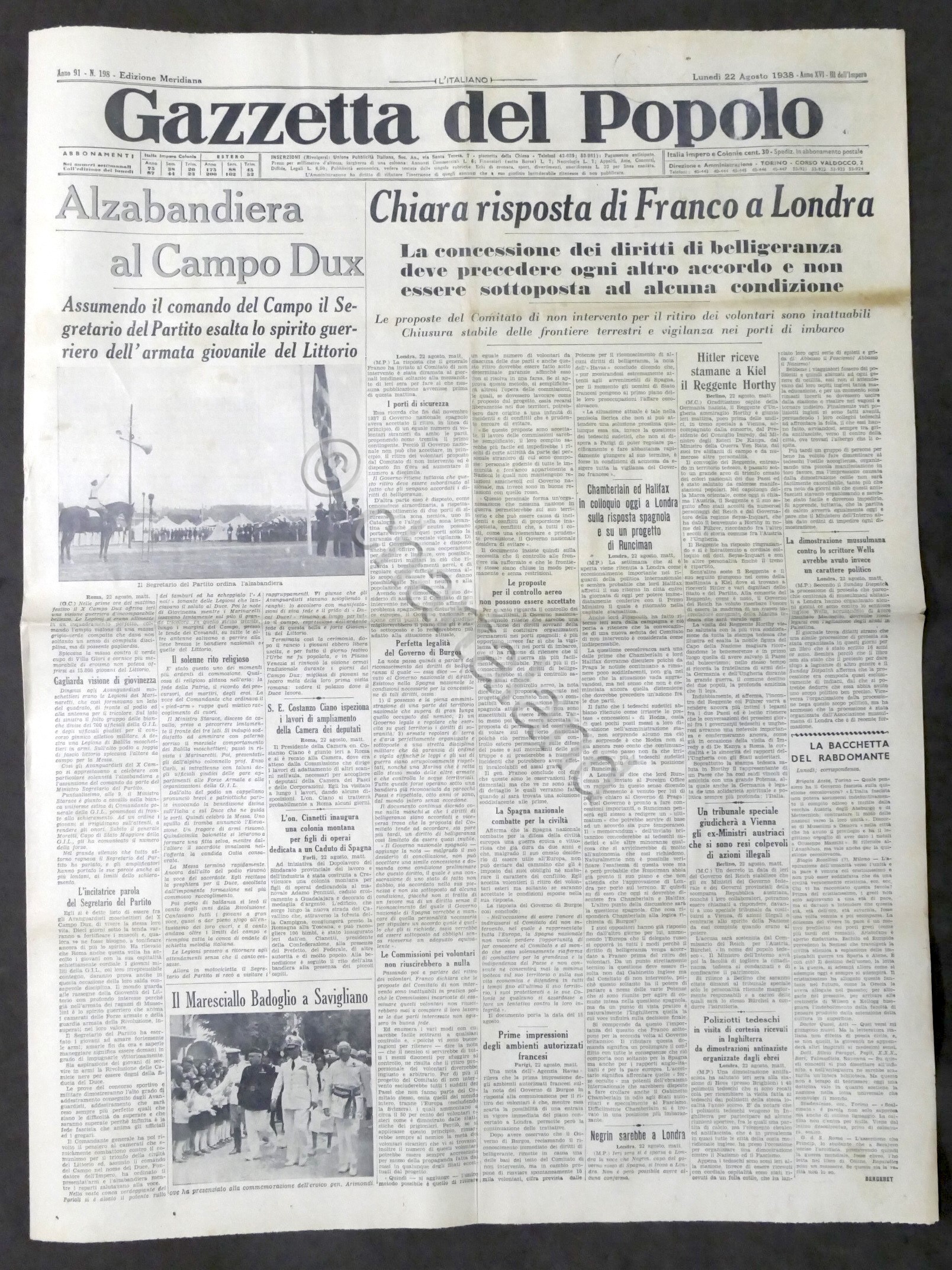 Giornale Gazzetta del Popolo N. 198 Mer. Chiara risposta di …