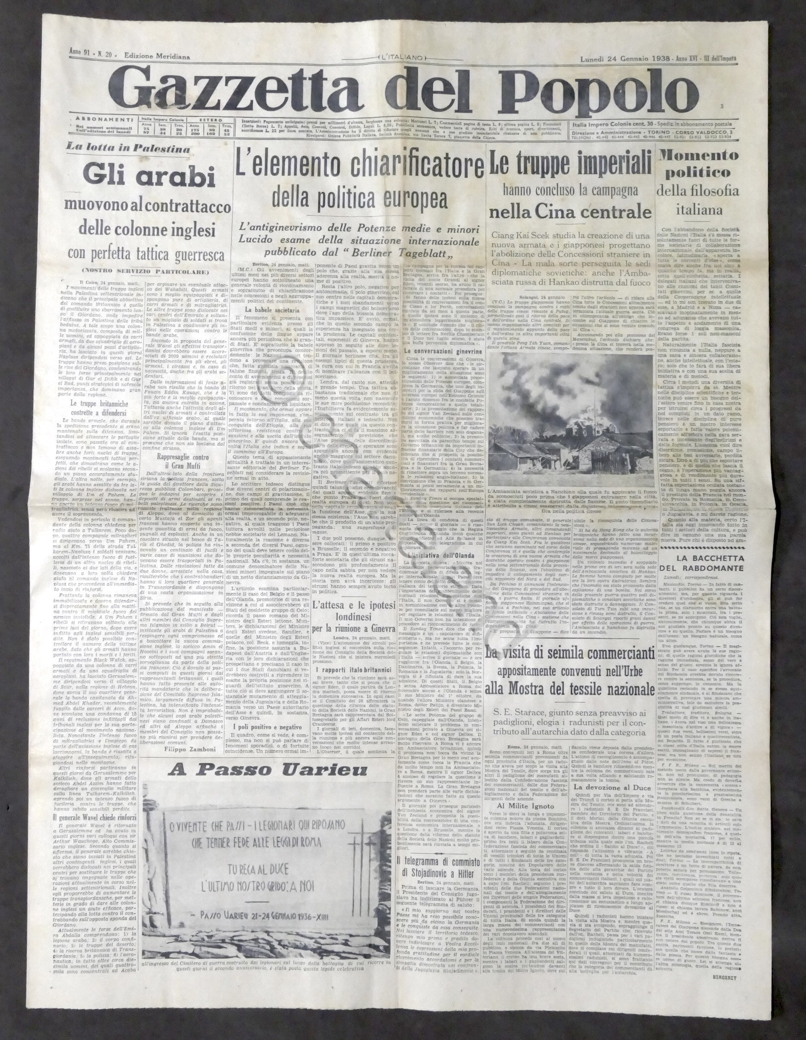 Giornale Gazzetta del Popolo N.20 Mer. Truppe imperiali nella Cina …