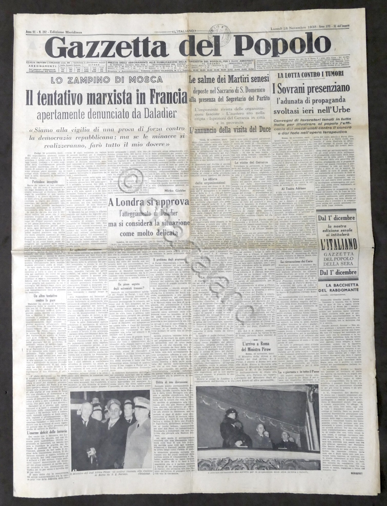 Giornale Gazzetta del Popolo N. 282 Mer. Il tentativo marxista …