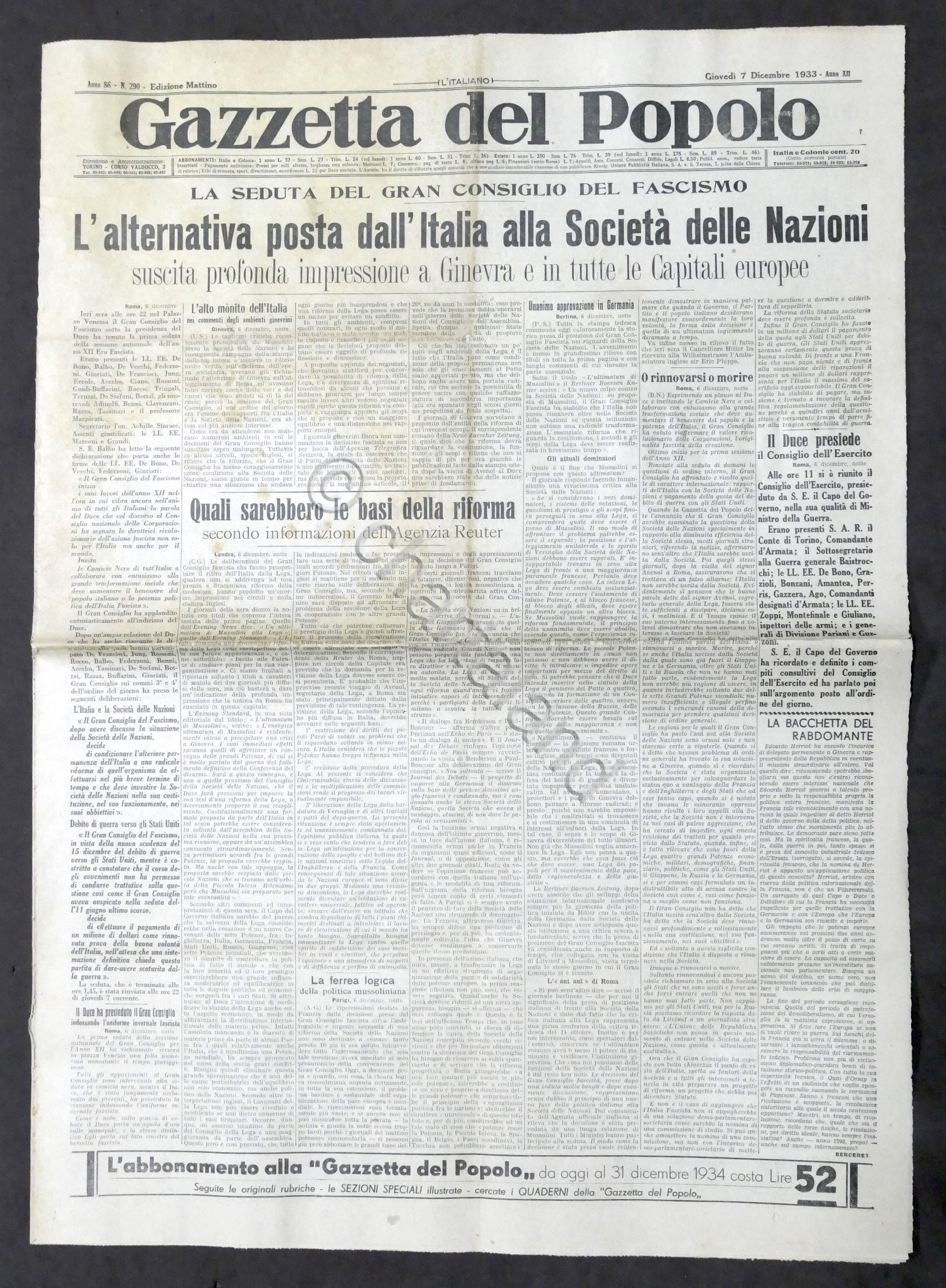 Giornale Gazzetta del Popolo N. 290 - La seduta del …