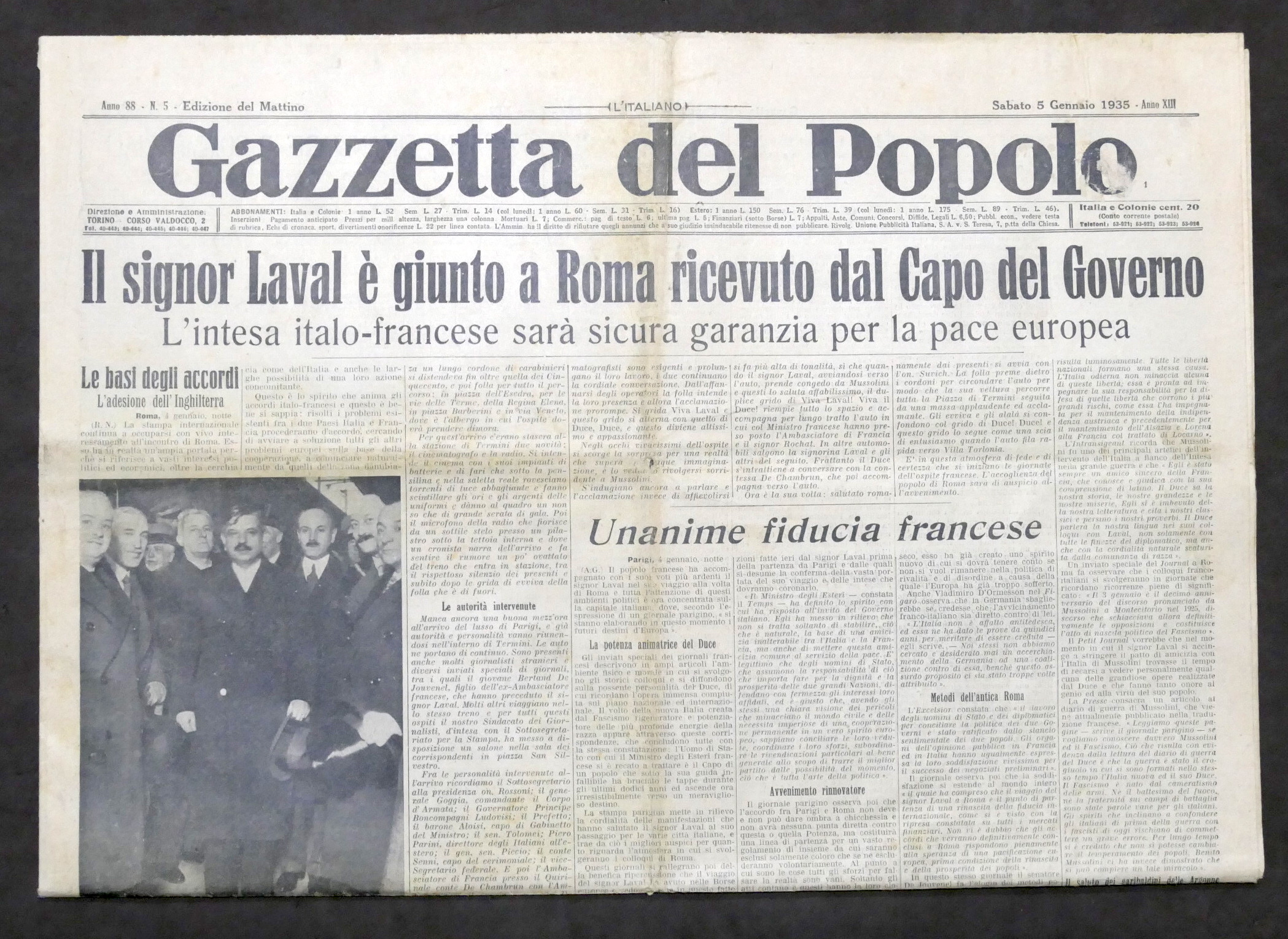 Giornale Gazzetta del Popolo N. 5 - Il signor Laval …