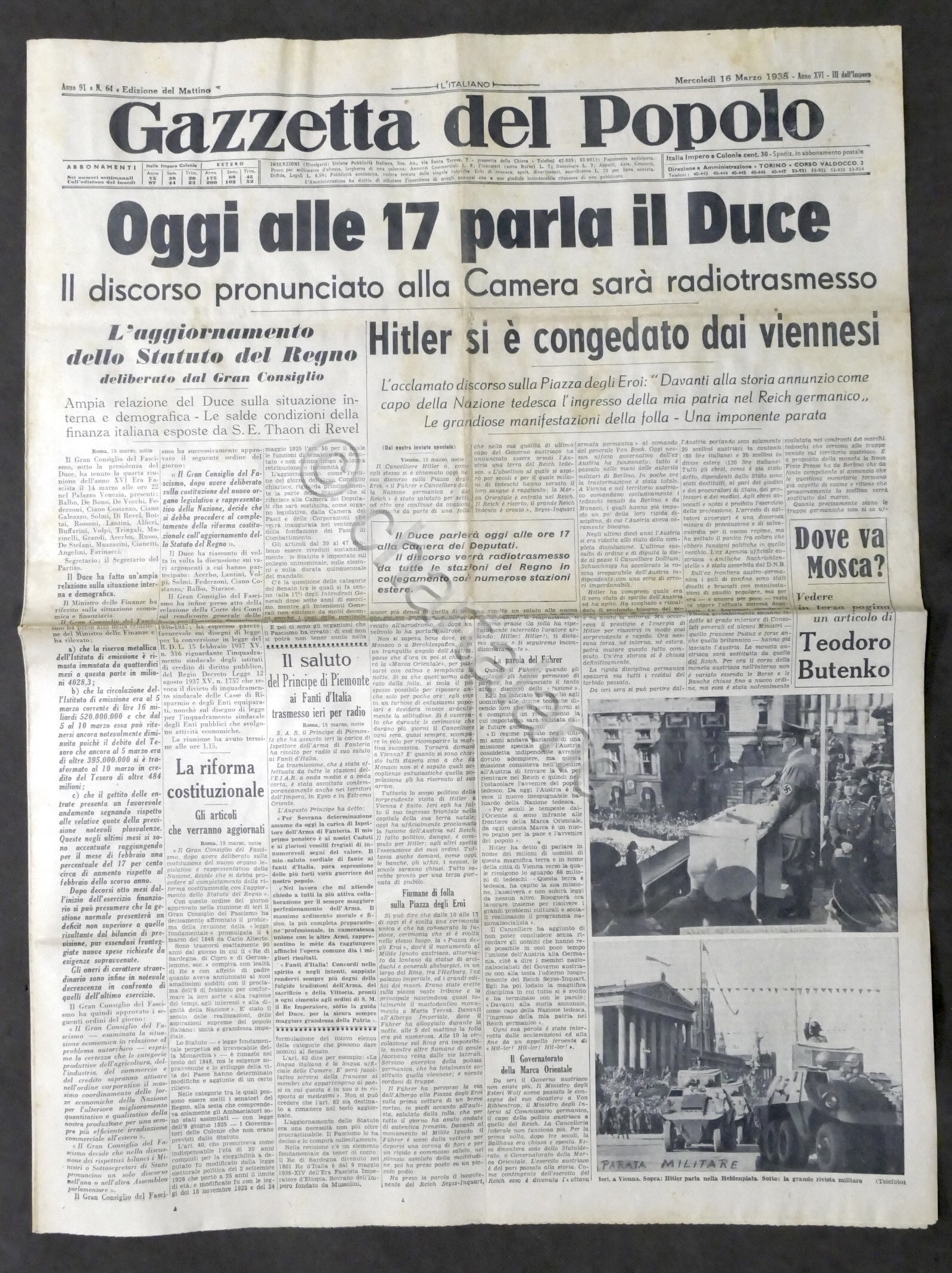Giornale Gazzetta del Popolo N. 64 - Aggiornamento dello Statuto …