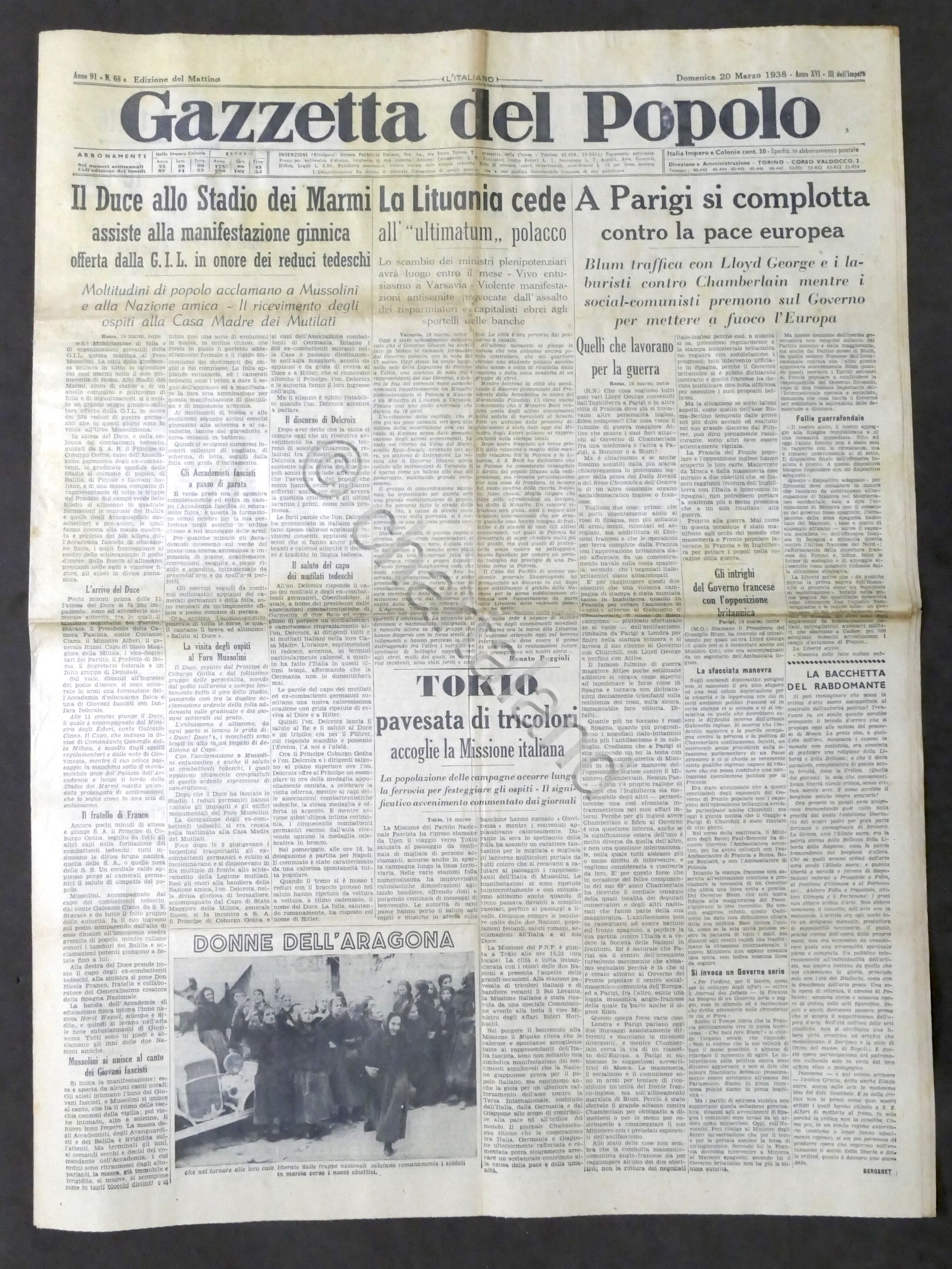 Giornale Gazzetta del Popolo N. 68 - Il Duce allo …