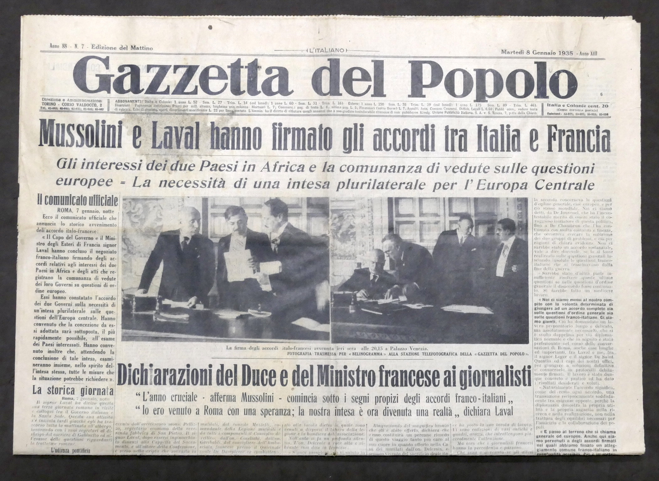 Giornale Gazzetta del Popolo N. 7 - Gli accordi tra …