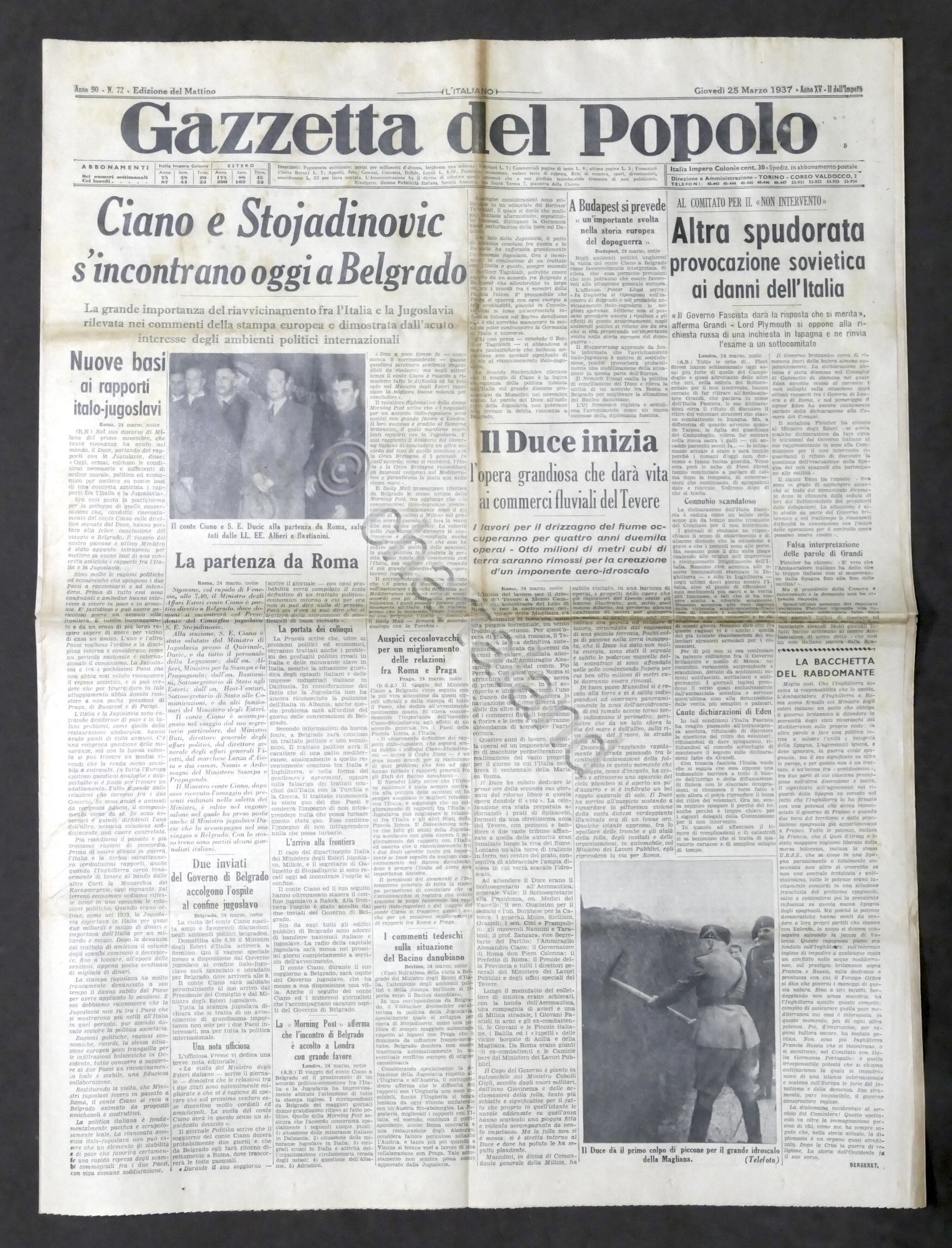 Giornale Gazzetta del Popolo N. 72 - Ciano e Stojadinovic …