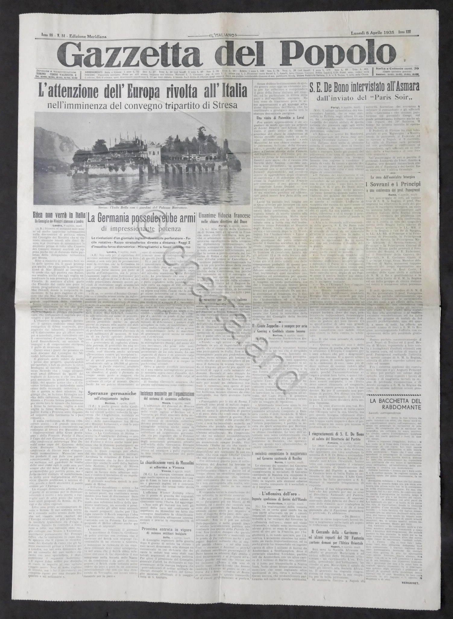 Giornale Gazzetta del Popolo N.84 Mer. Attenzione Europa rivolta all'Italia …