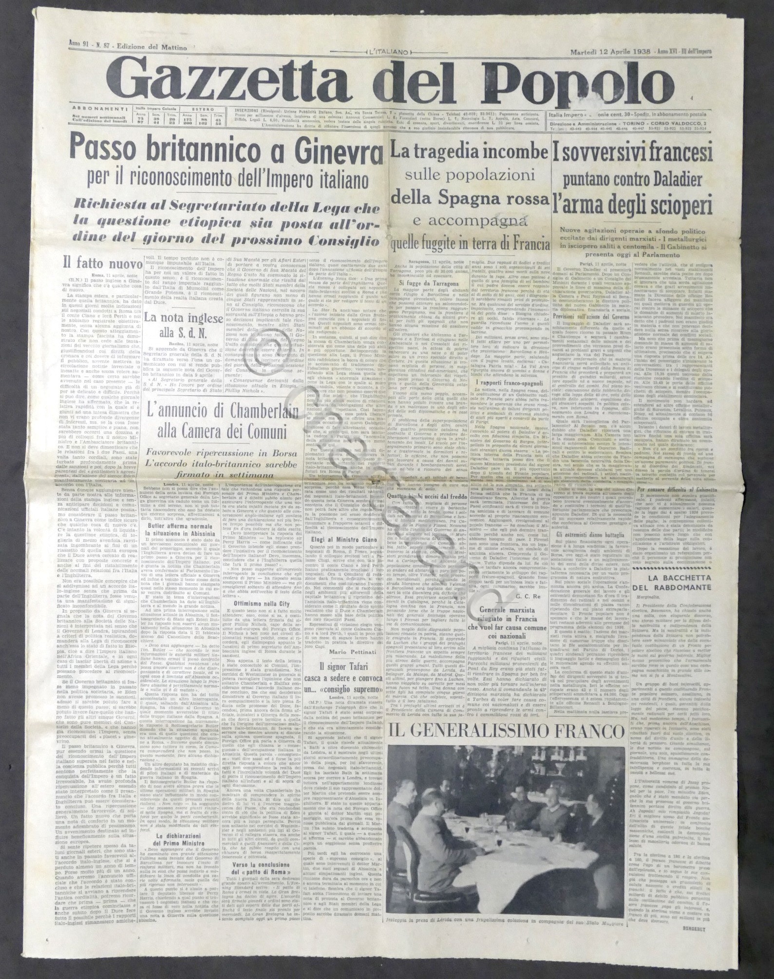 Giornale Gazzetta del Popolo N. 87 - Passo britannico a …